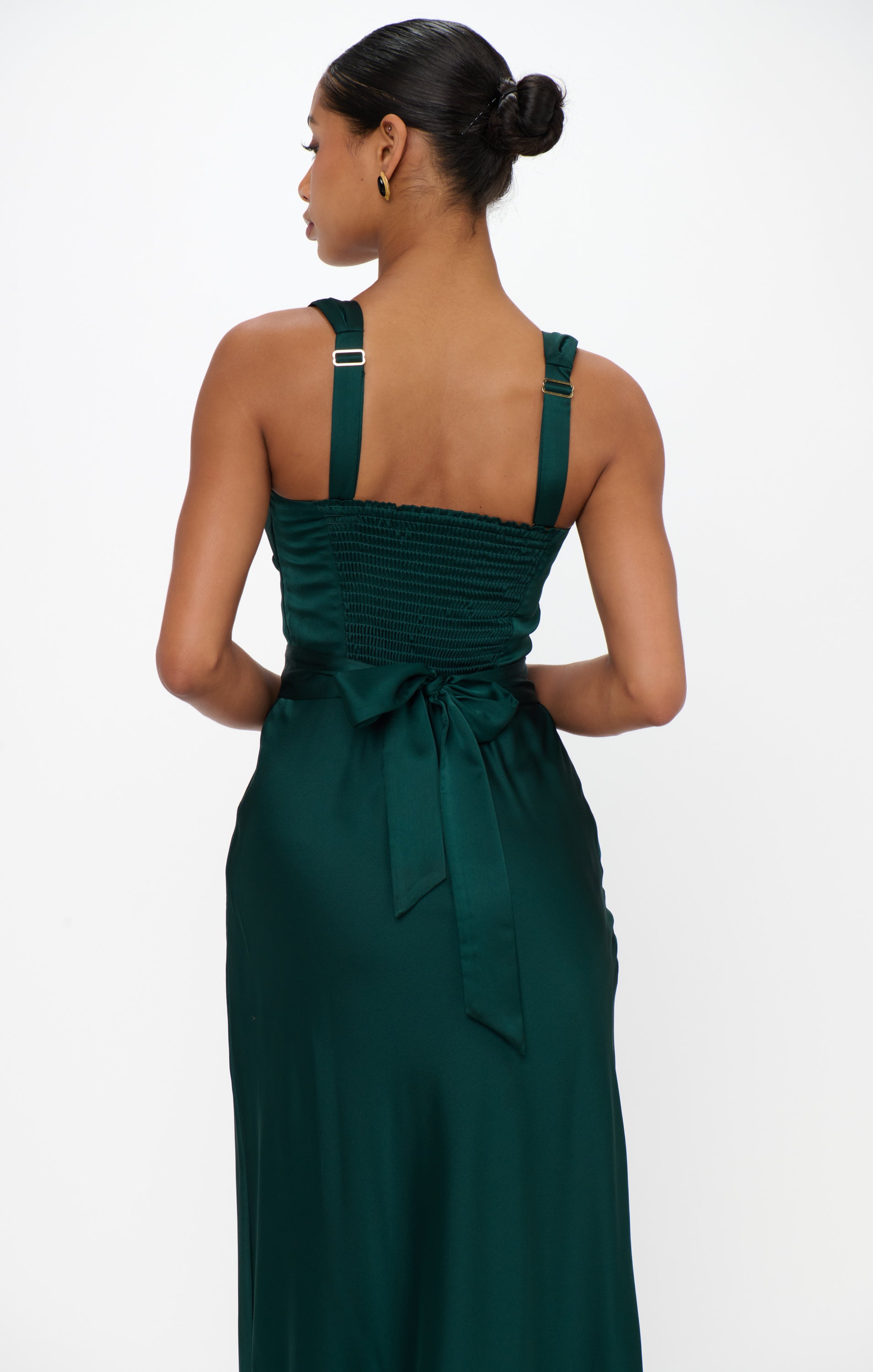 Lana Maxi Dress - Deep Emerald Green Luxe Satin Long Evening Gown for Women | Perfect for Weddings, Parties & Special Occasions