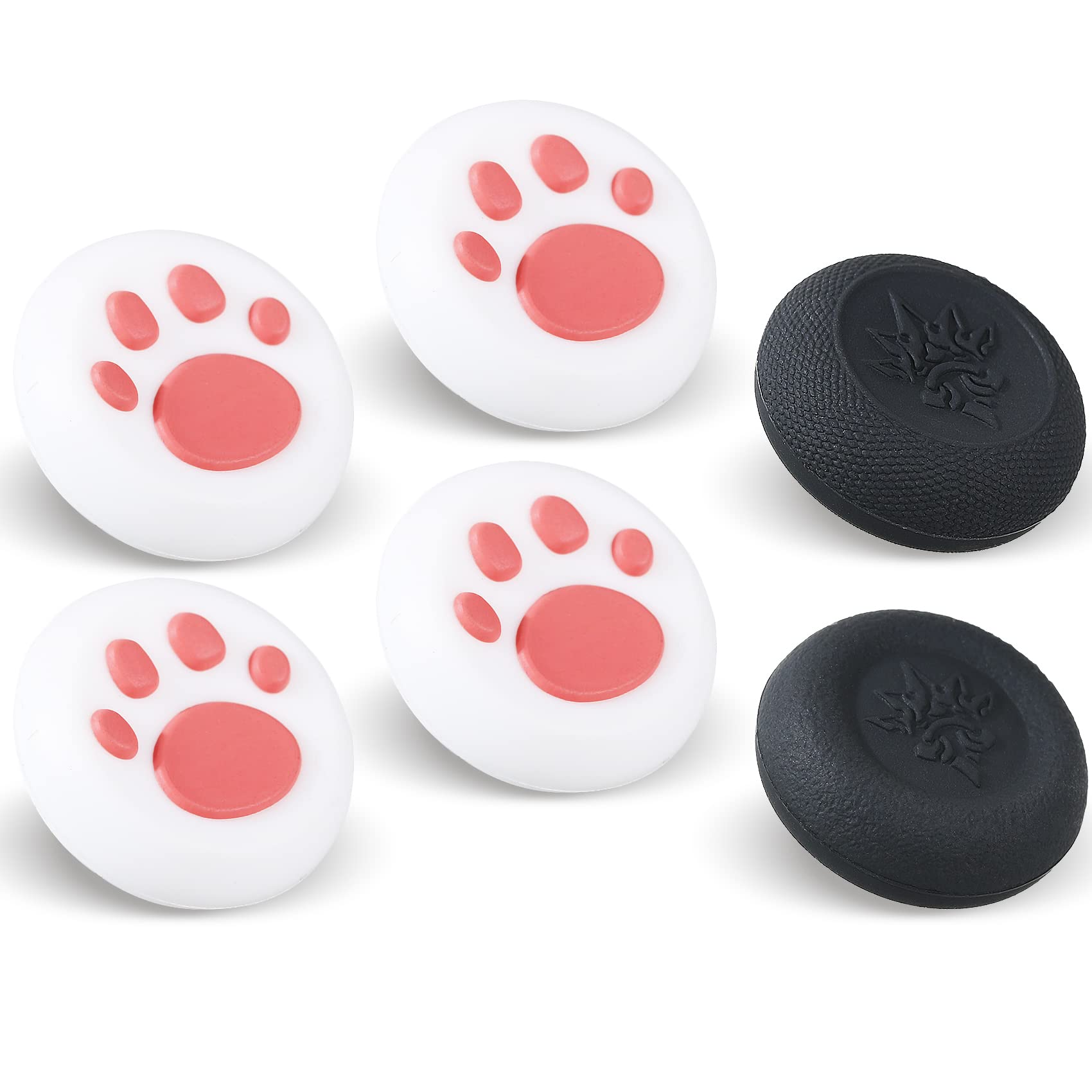 9CDeer Performance Joystick Analog Stick Thumb Grips - 6-Pack for PS5, PS4, Xbox Series X/S, Xbox One & Switch Pro Controller - Cat's Paw Design (White & Red) - Enhance Gaming Comfort & Grip for Long Play Sessions