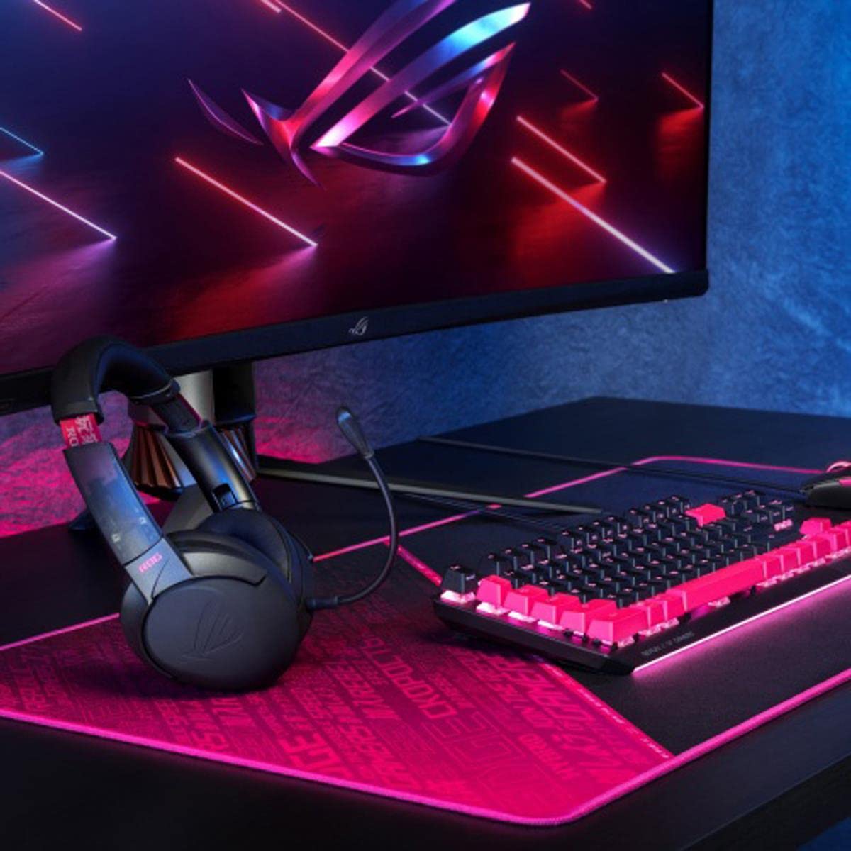 ASUS ROG Strix Go 2.4 Electro Punk Wireless Gaming Headset with USB-C 2.4GHz Adapter | AI Noise-Cancelling Mic | Over-Ear Headphones for PC, Mac, Nintendo Switch & PS4 | Perfect for Competitive Gaming & Streaming