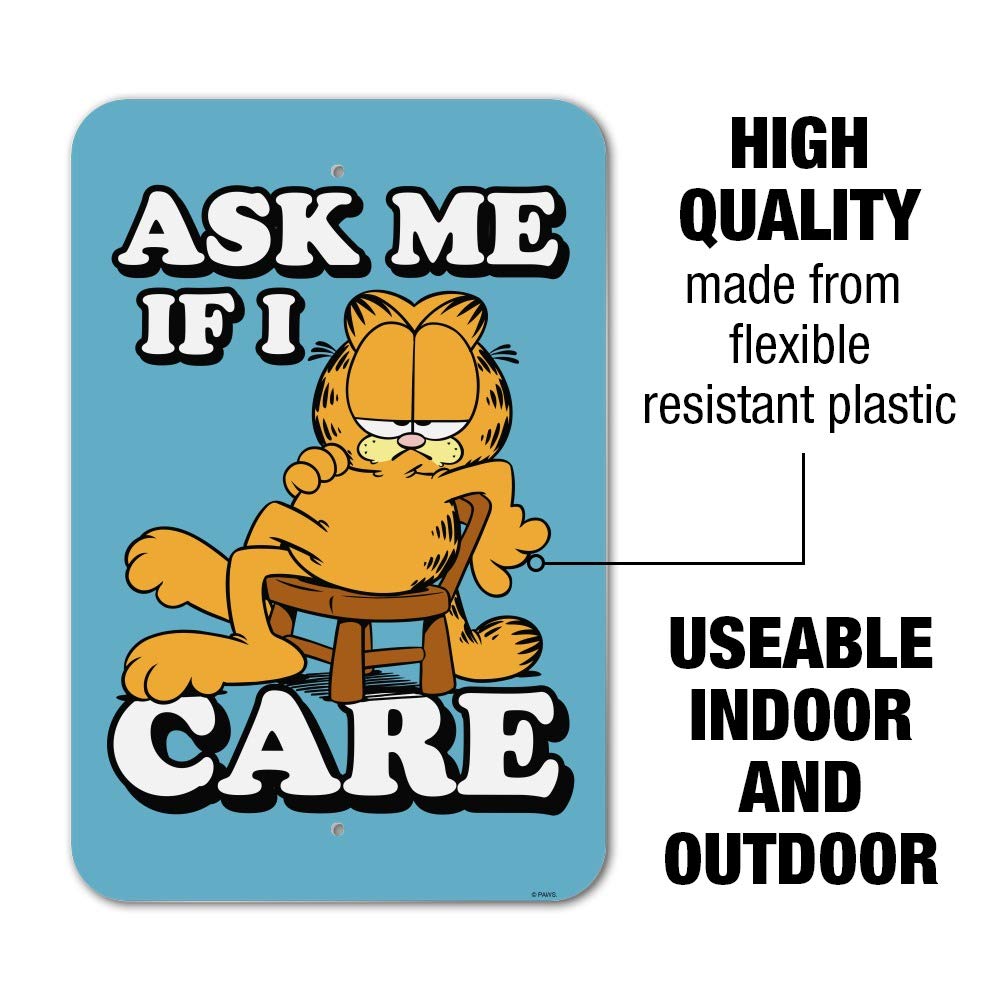 Garfield 'Ask Me If I Care' Funny Office Sign - Cute Cartoon Home & Business Decor - Perfect for Work Desks, Break Rooms, and Gift Giving