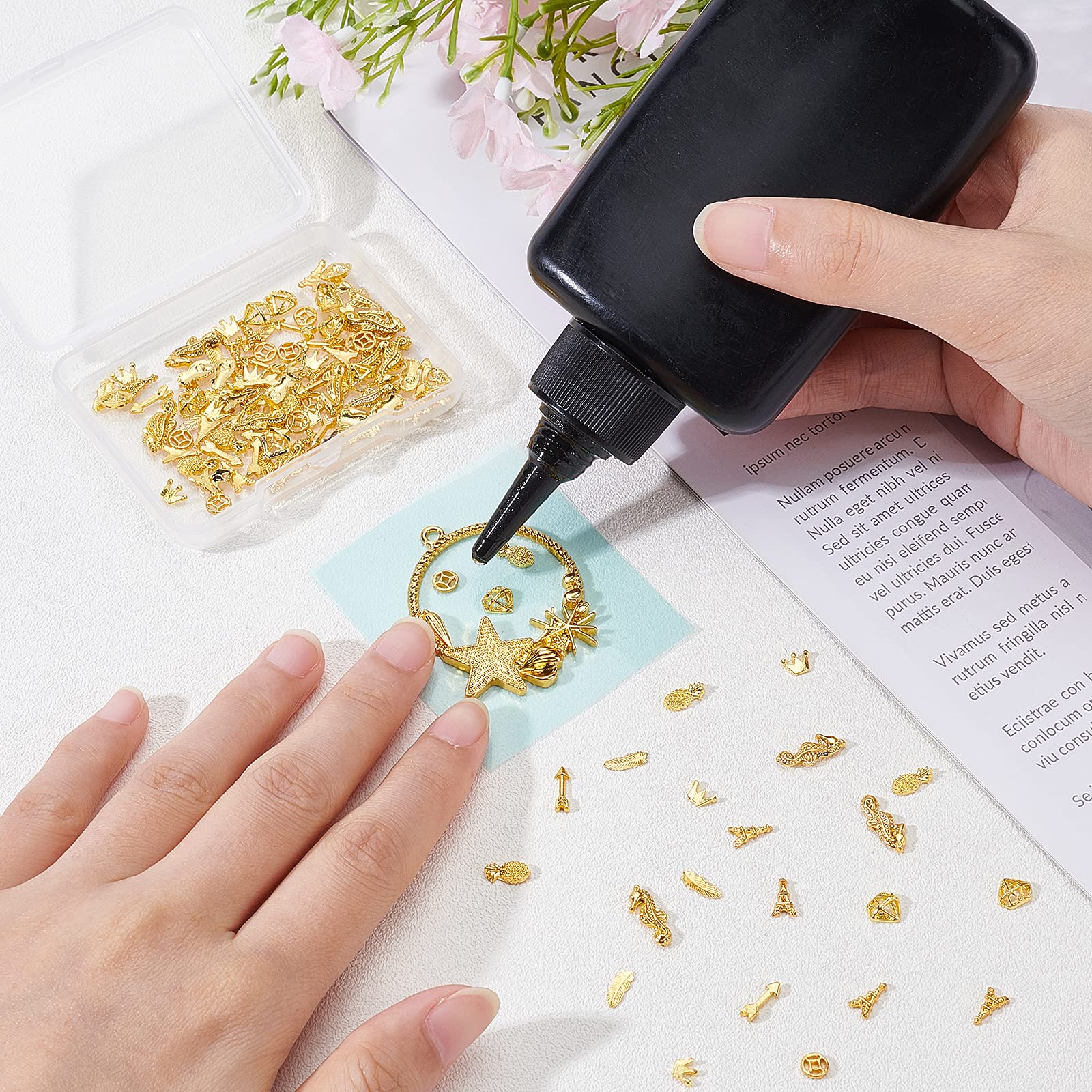 OLYCRAFT 120pcs Mixed Shape Resin Filler Diamond Tower Alloy Epoxy Resin Supplies - 8 Shapes for Jewelry Making, DIY Crafts, Home Decor (Includes Feather Shape & Gold Accessories) | Perfect for Resin Art, Pendants, Bracelets & Decorative Items