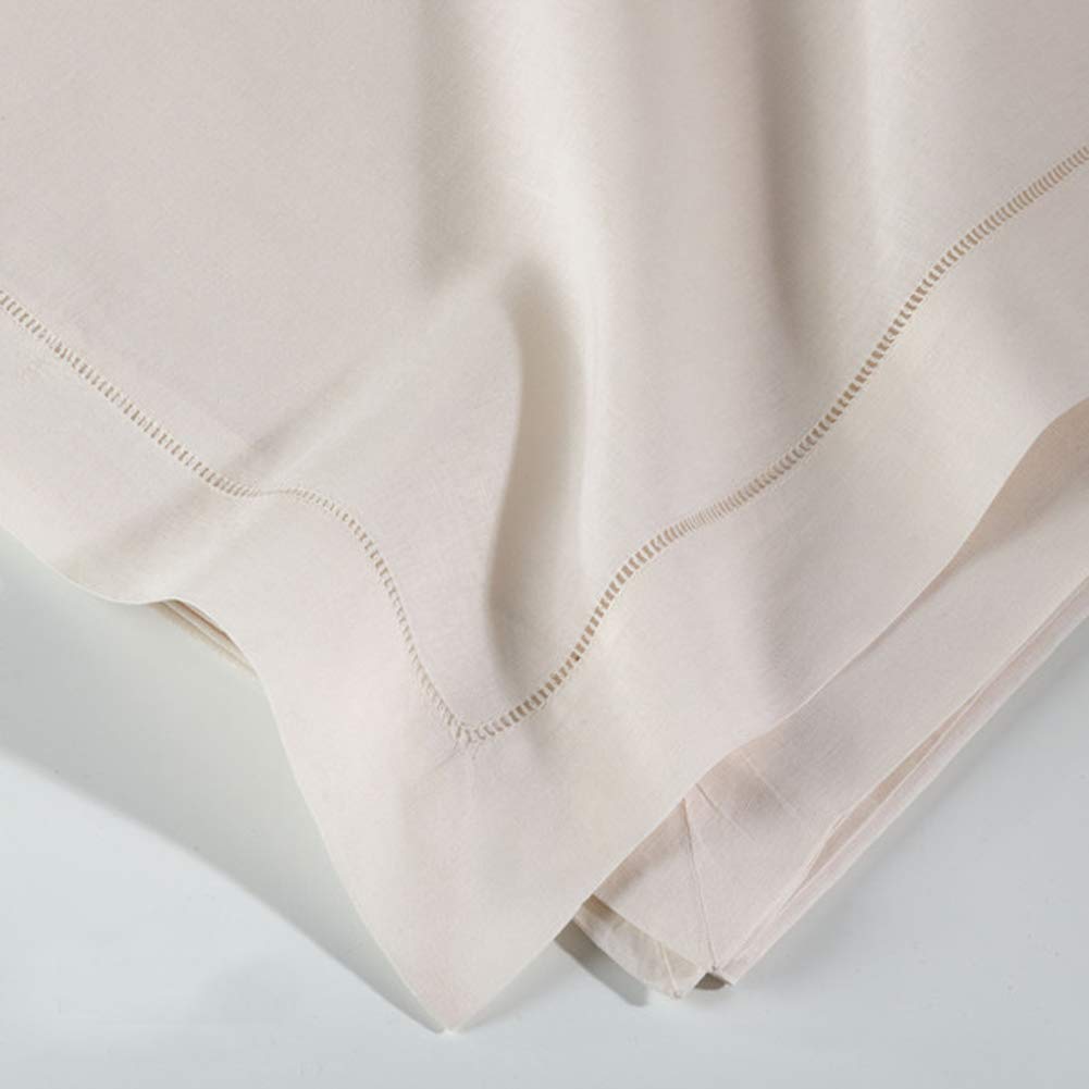 Fennco Styles Classic Handmade Hemstitch Border Linen Blend Tablecloth - 65 x 140 Inch Ecru - Elegant Dining Table Cover for Banquet, Wedding, Family Dinner & Special Occasions