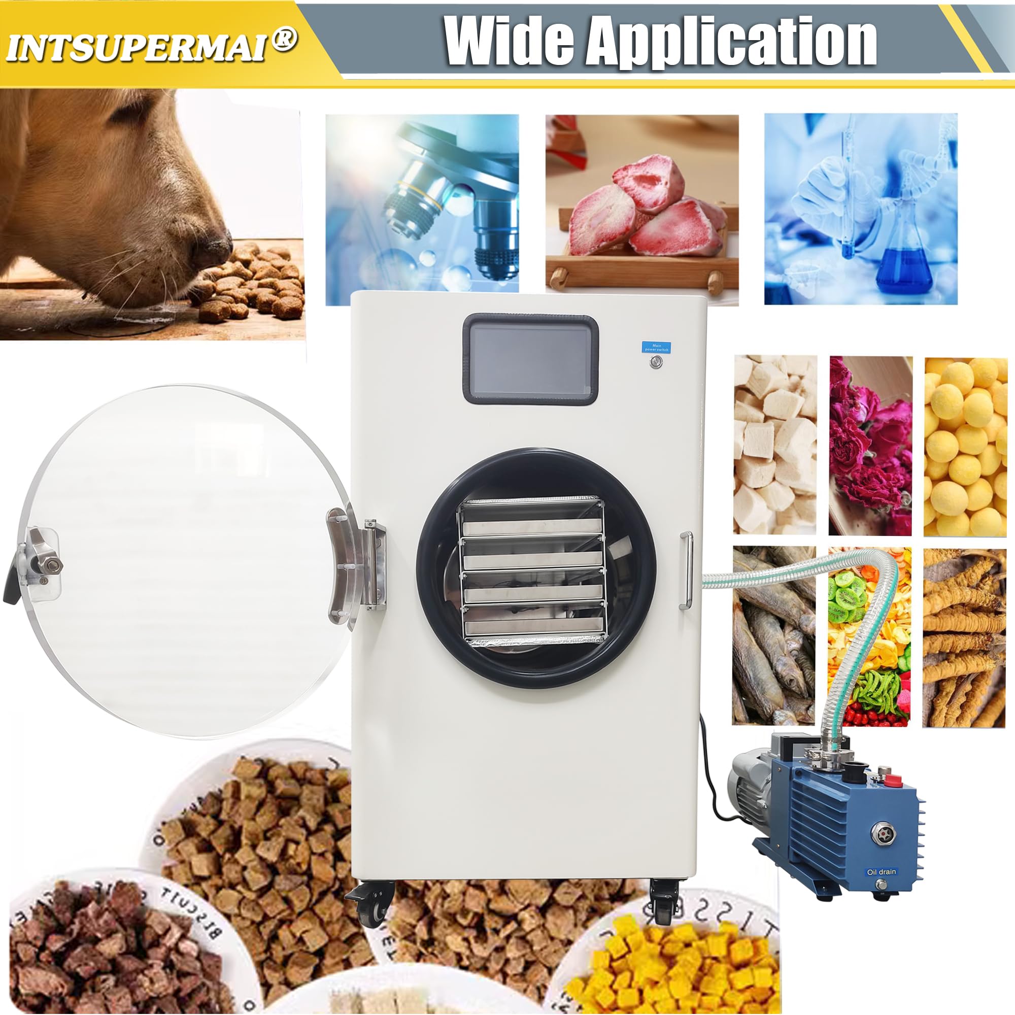 INTSUPERMAI 11lb Batch Scientific Freeze Dryer for Home & Lab Use - Vacuum Freeze Dryer with Pump, 4 Trays, -25°C to +60°C Drying Temp - Ideal for Food Preservation, Pharmaceuticals & DIY Projects