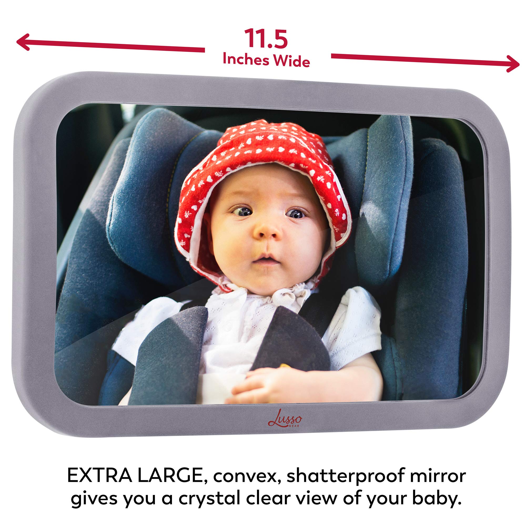 Lusso Gear 2-Pack Waterproof Car Seat Protectors (Gray) + Baby Backseat Mirror for Car - Premium Oxford Fabric for Leather & Fabric Seat Protection - Travel & Baby Safety Essentials for Road Trips & Daily Commutes