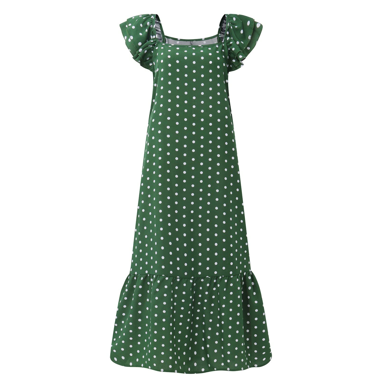 Polka Dot Maxi Dress for Women - Flowy Boho Long Dress with Ruffle Sleeves, Summer Wedding Guest Dress | Perfect for Beach Vacations, Garden Parties & Special Occasions