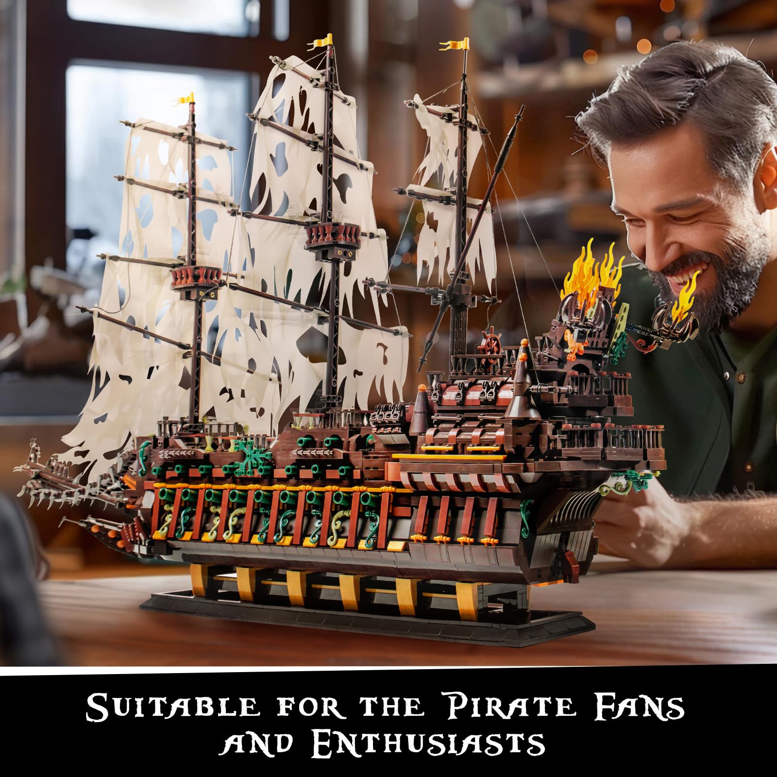 Mould King 13197 Pirate Ship Building Set - 4364 Piece MOC Flying Dutchman Model Boat, Advanced Construction Toy for Adults & Teens | Halloween Decor, Christmas Gift, Birthday Present, Collector's Item | Perfect for Home Display, Office Decoration & Model Ship Enthusiasts