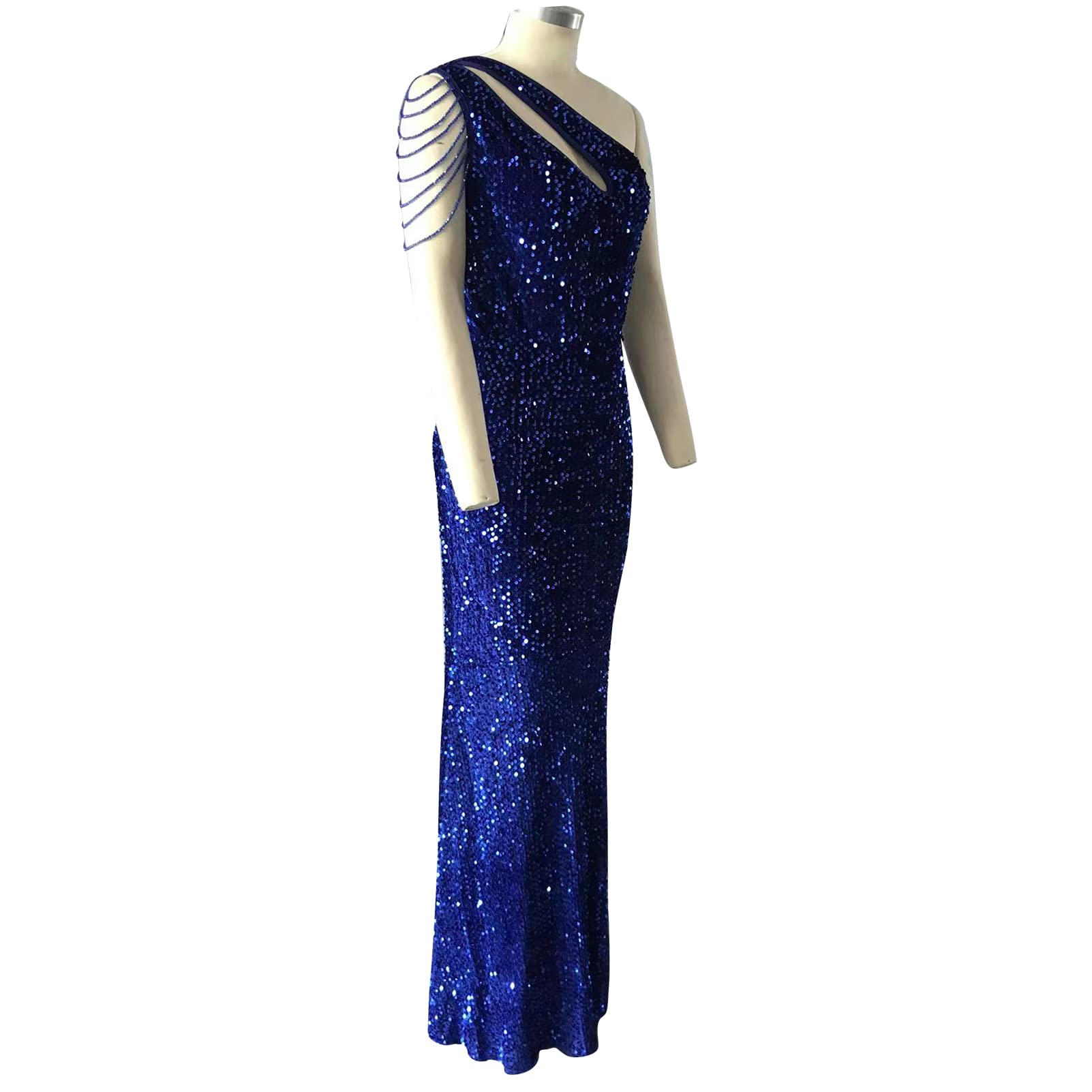 Cololura Women's Elegant Sequin One Shoulder Mermaid Cocktail Dress with Tassel - Perfect for Evening Parties, Prom, and Special Occasions