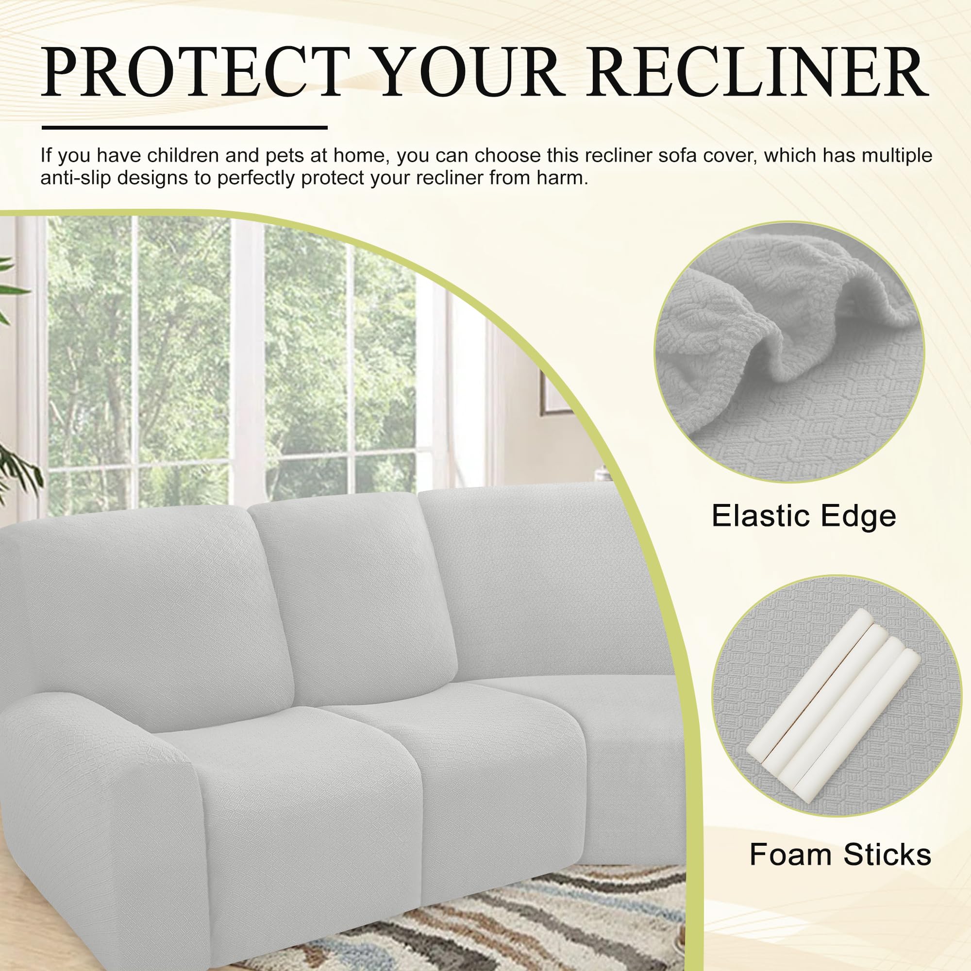 100% Waterproof Reclining Sectional Sofa Cover - 5-Piece Stretch Fleece L-Shaped Couch Protector | Washable, Non-Slip Recliner Slipcovers for Living Room, Family Room & Home Theater (5-Seat, Silver Gray)