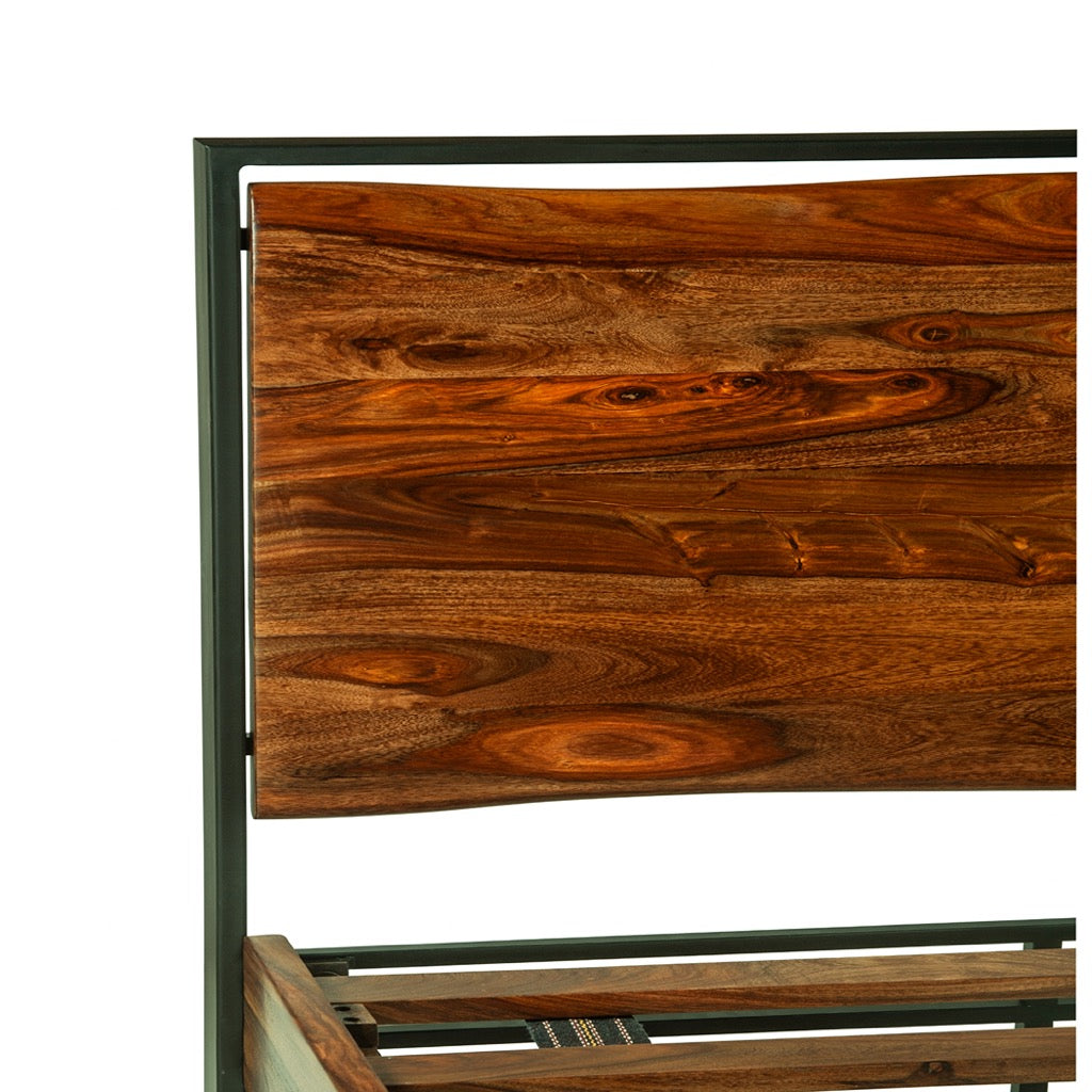 Natural Sheesham Wood Brisbane Bed - Solid Wood Bed Frame for Bedroom, Living Room & Guest Room - Eco-Friendly & Durable Furniture for Home Decor