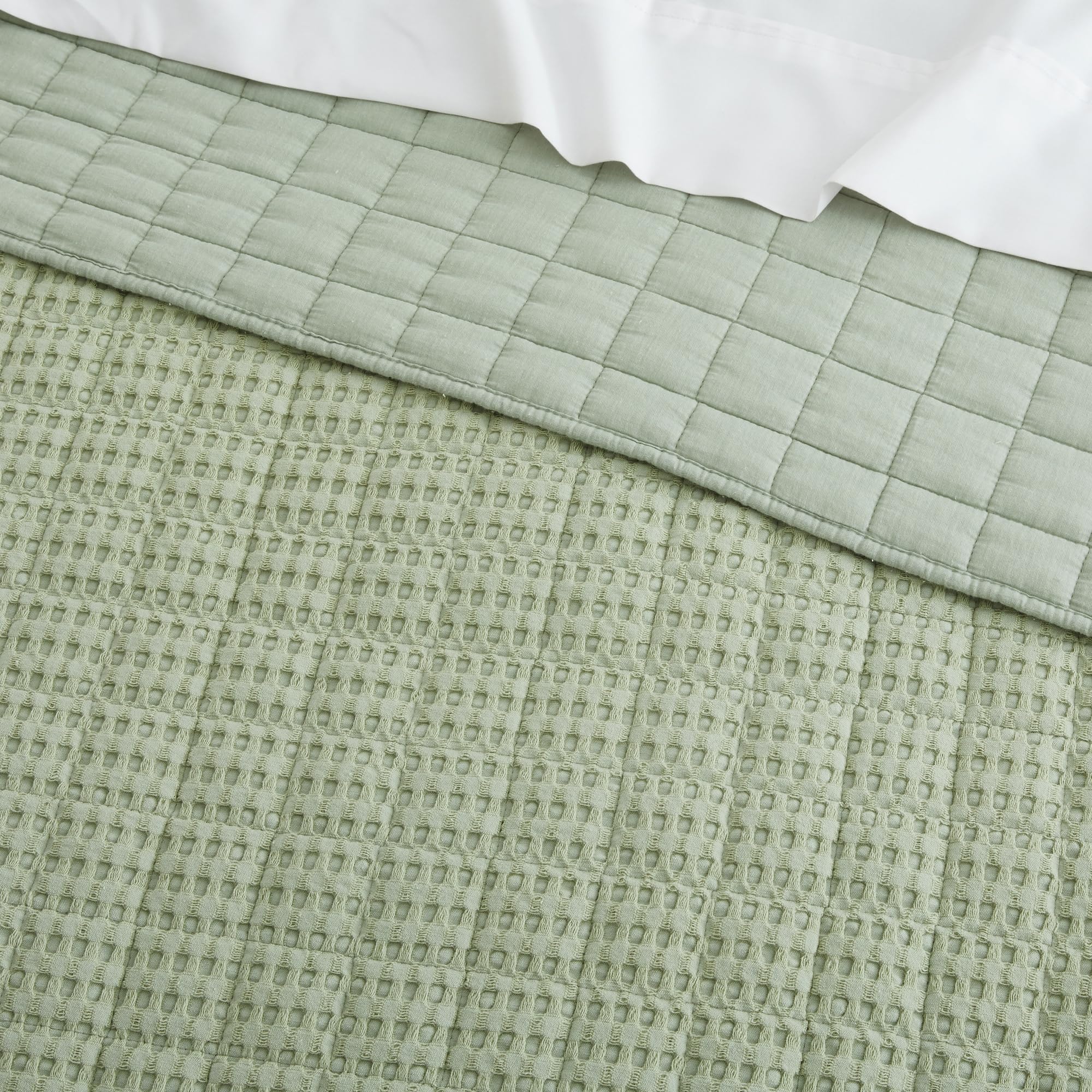Levtex Home Mills Waffle King Quilted Bedspread Set - Desert Sage Cotton Waffle Weave Bedding - 120