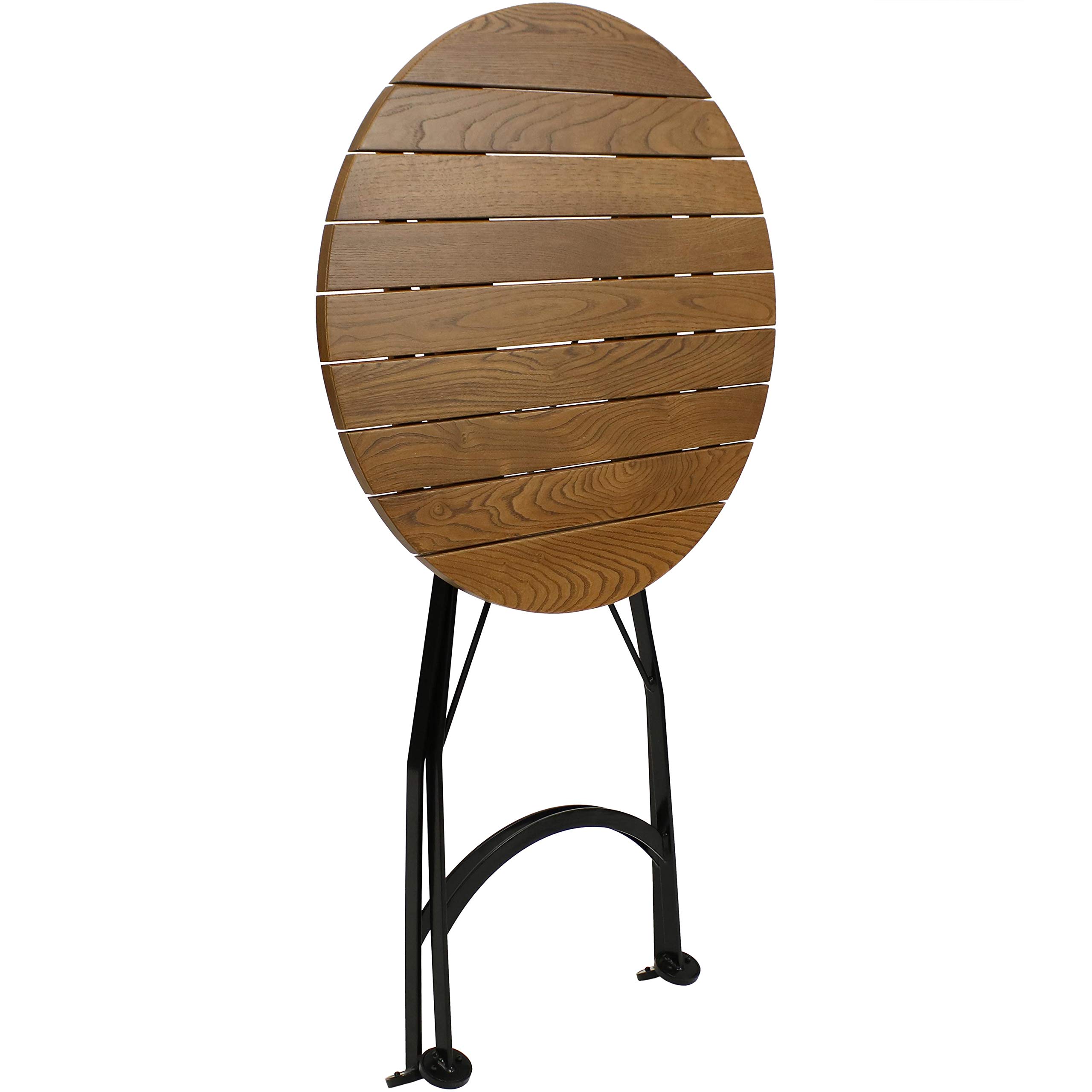 Sunnydaze 28 Inch Round European Chestnut Wood Folding Bar Table - Indoor Outdoor Patio, Garden, Party & Dining Furniture