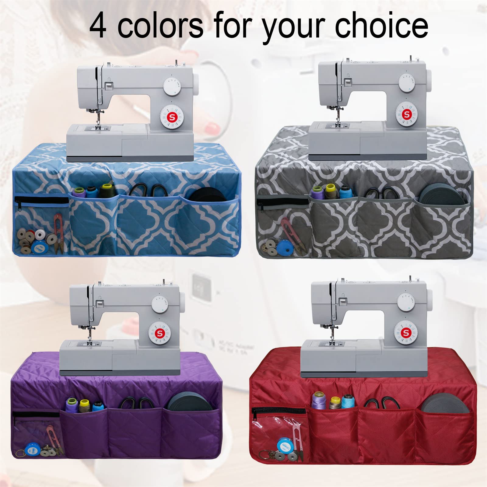 Non-Slip Sewing Machine Pad with 4 Storage Pockets & Dust Cover - Grey Patterned Work Table Protector for Quilting, Crafting & Sewing Projects | Machine Accessories Organizer for Home & Studio Use