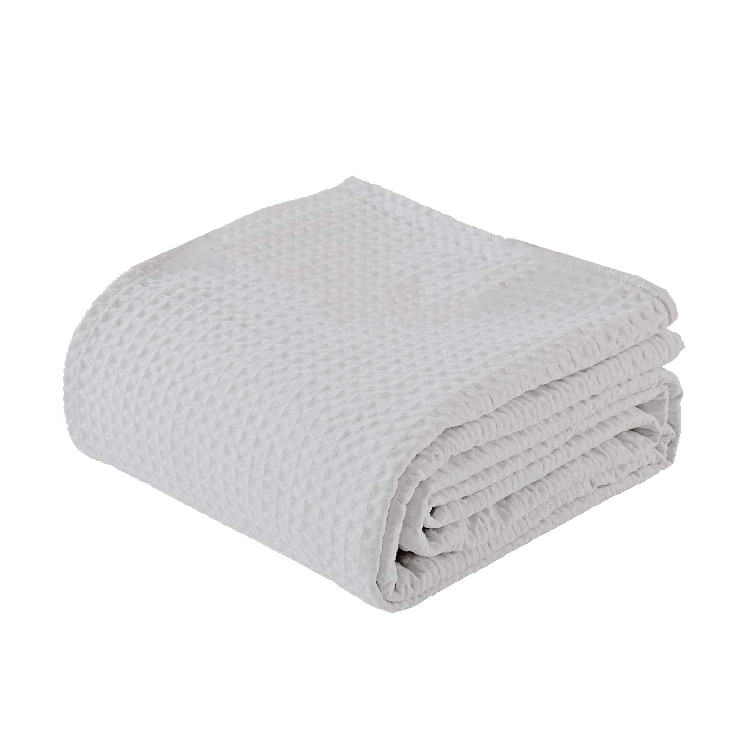 100% Cotton Waffle Weave Blanket King/Cal King Size - All Season Soft Lightweight Breathable Hotel Quality Blanket for Bed - Light Grey - Perfect for Home, Office, and Travel Use
