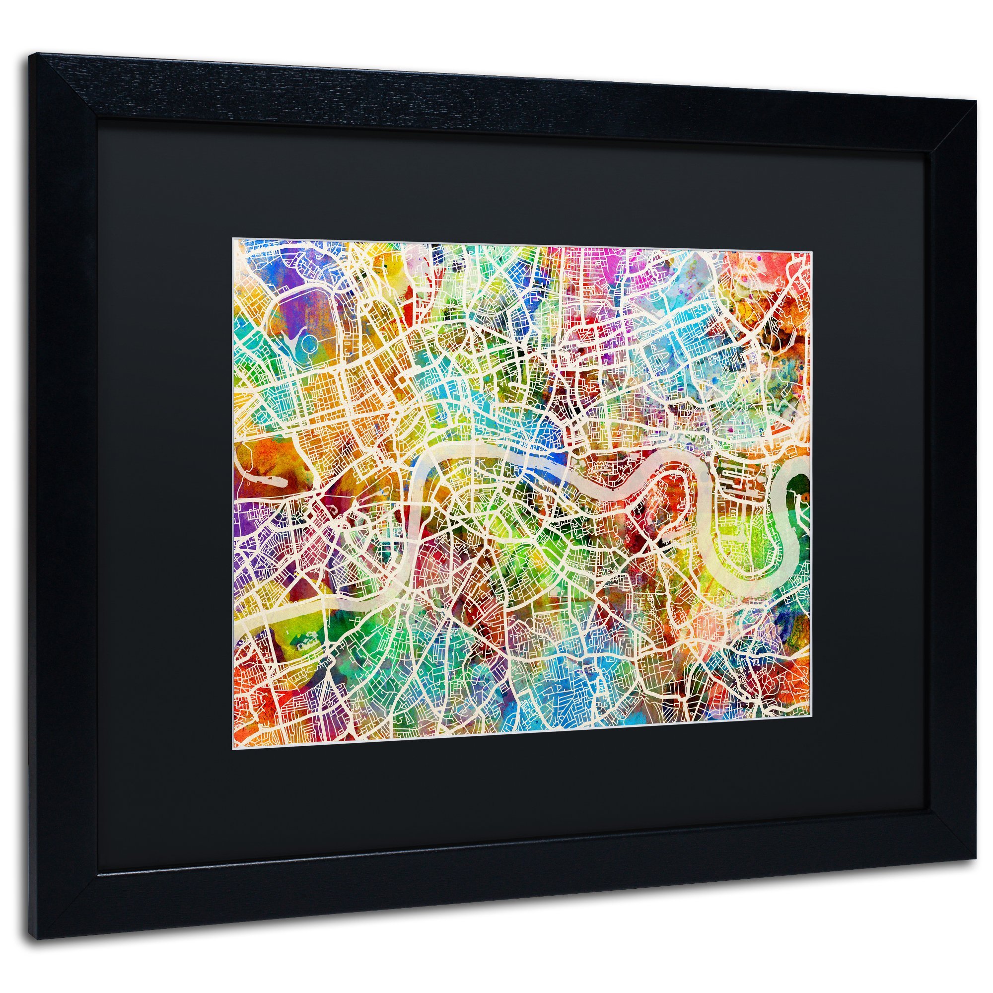 Michael Tompsett London England Street Map II - Black Matte Framed Wall Art 16x20 Inches - Perfect for Home, Office & Living Room Decor