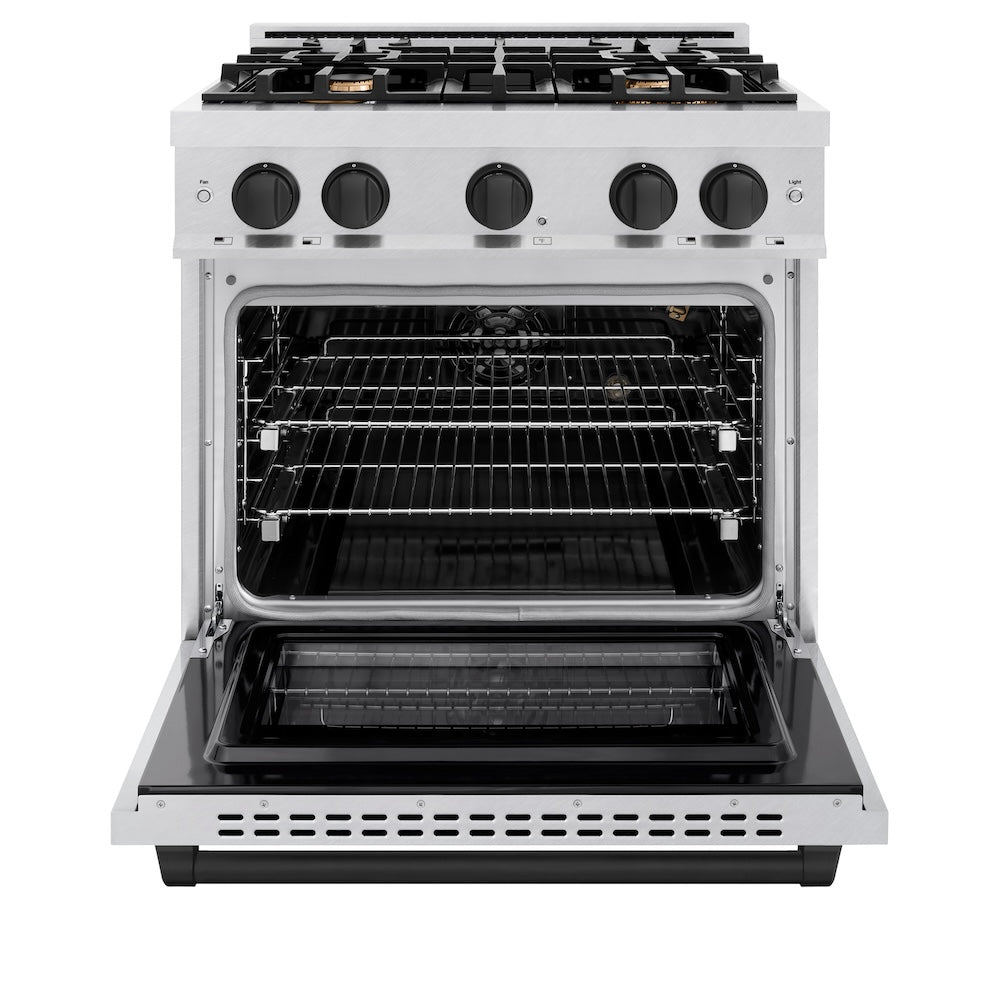 ZLINE Autograph Edition 30 Inch 4.2 cu ft Gas Range with 4 Burner Cooktop & Convection Oven - Satin Stainless Steel Matte Black (HGRSZ 30 MB) | Professional Style for Home Chefs & Modern Kitchens