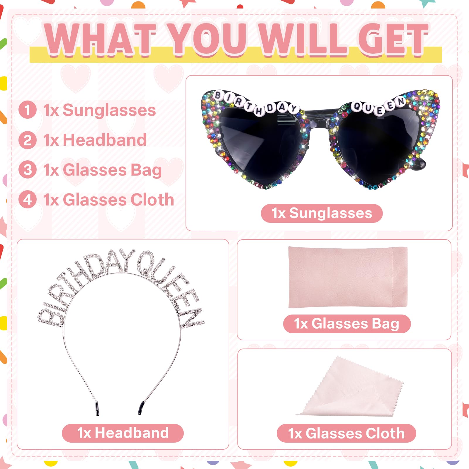 Birthday Queen Sunglasses with Crown - Women's & Girls' Birthday Glasses Headband Tiara Set - Perfect for Parties, Gifts & Decorations