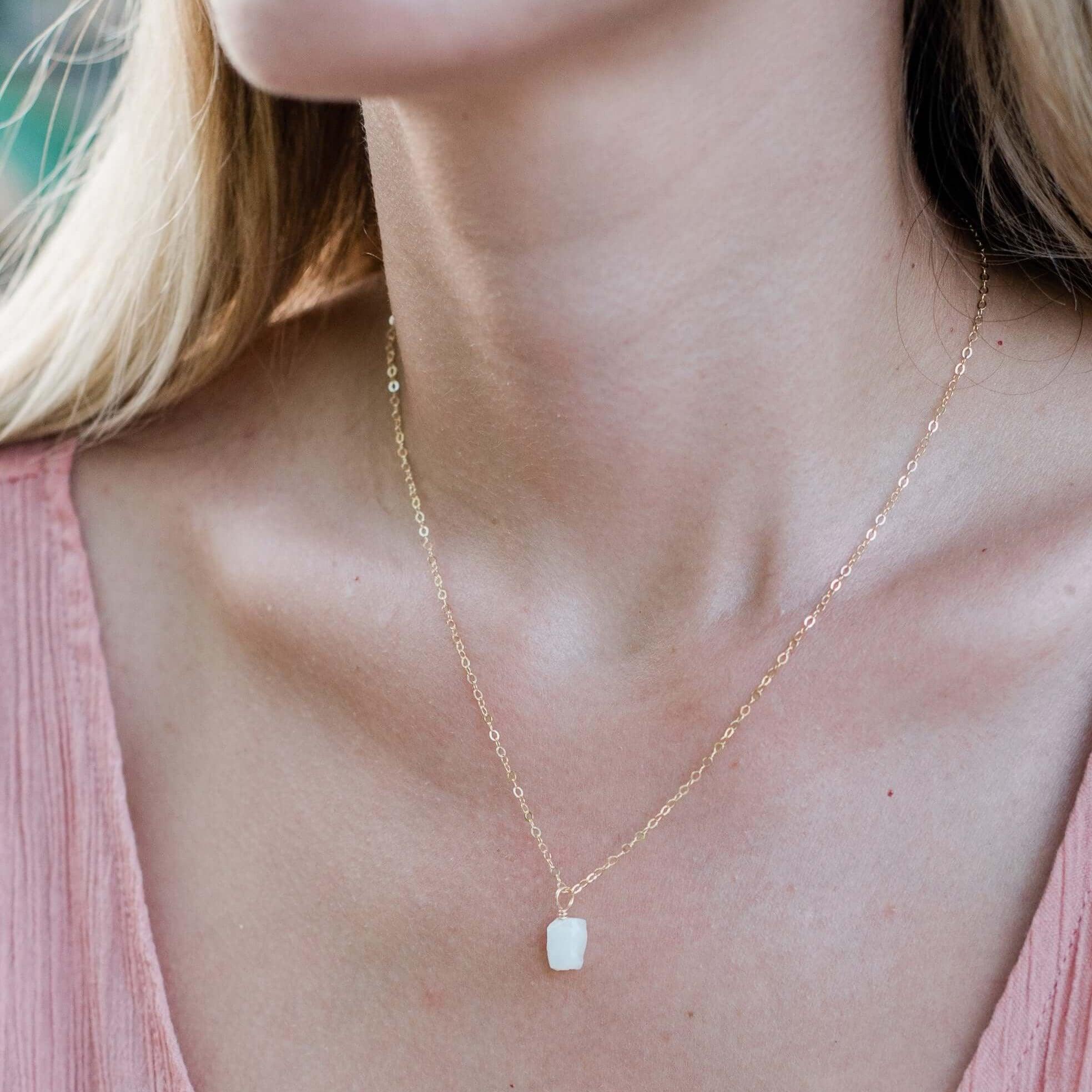 Natural Tiny Raw Rainbow Moonstone Pendant Necklace for Women - Elegant Boho Jewelry for Everyday Wear, Gift Giving & Spiritual Healing