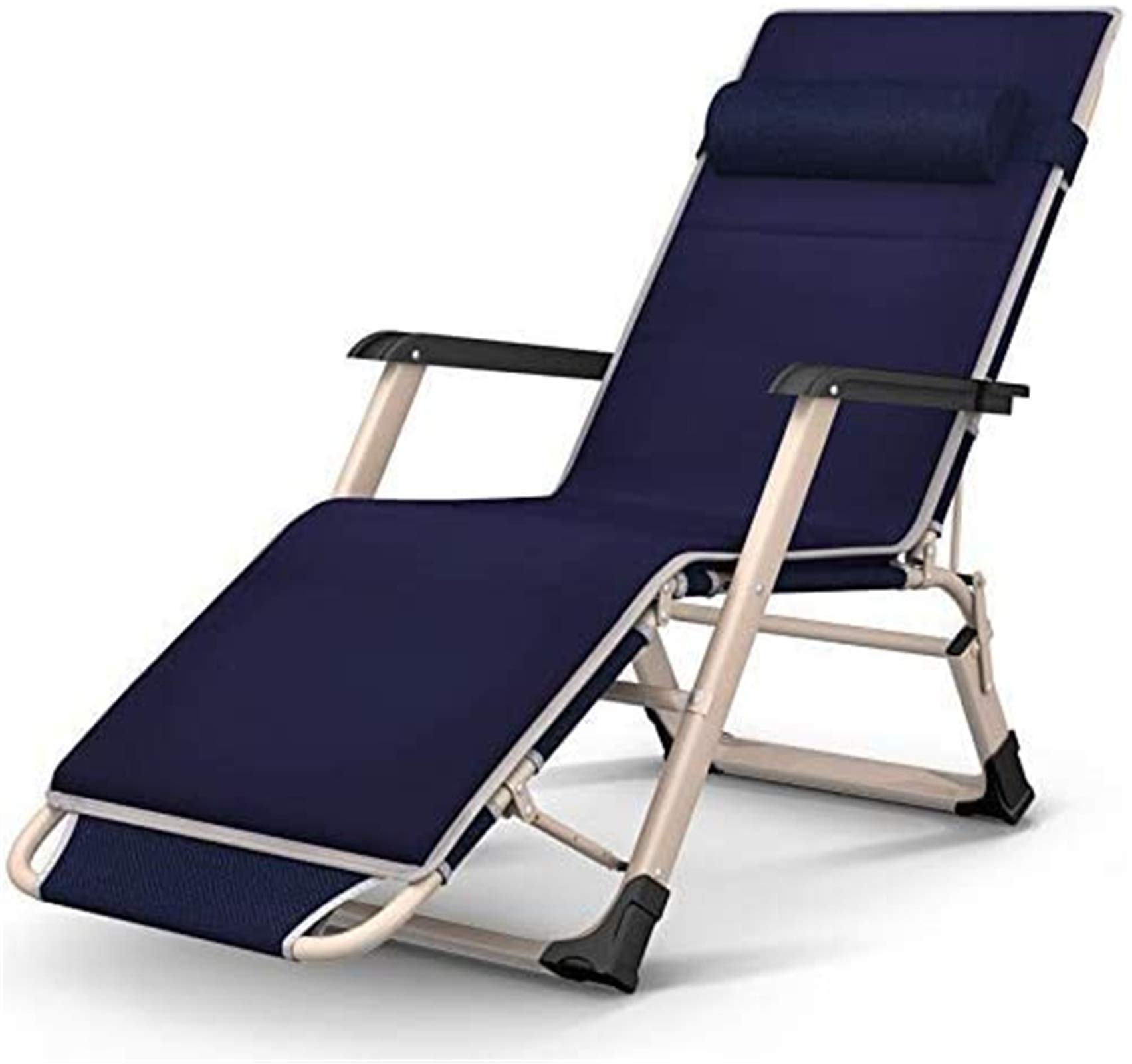 Lightweight 65cm Wide Folding Zero Gravity Chair - Heavy Duty 200KG Capacity Beach Lounger with Free Cushion - Perfect for Outdoor Relaxation in Garden, Patio, Camping & Beach (Dark Blue)