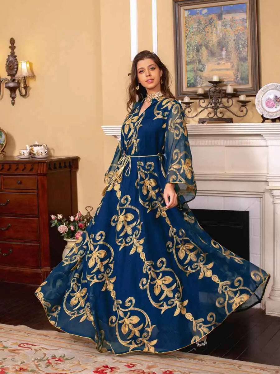 Elegant Eid Dress for Women - Doris Embroidery Kaftan Caftan Dress | Muslim Holiday Outfit, Summer Beach Cover Up, Party Wear, Special Occasion Fashion