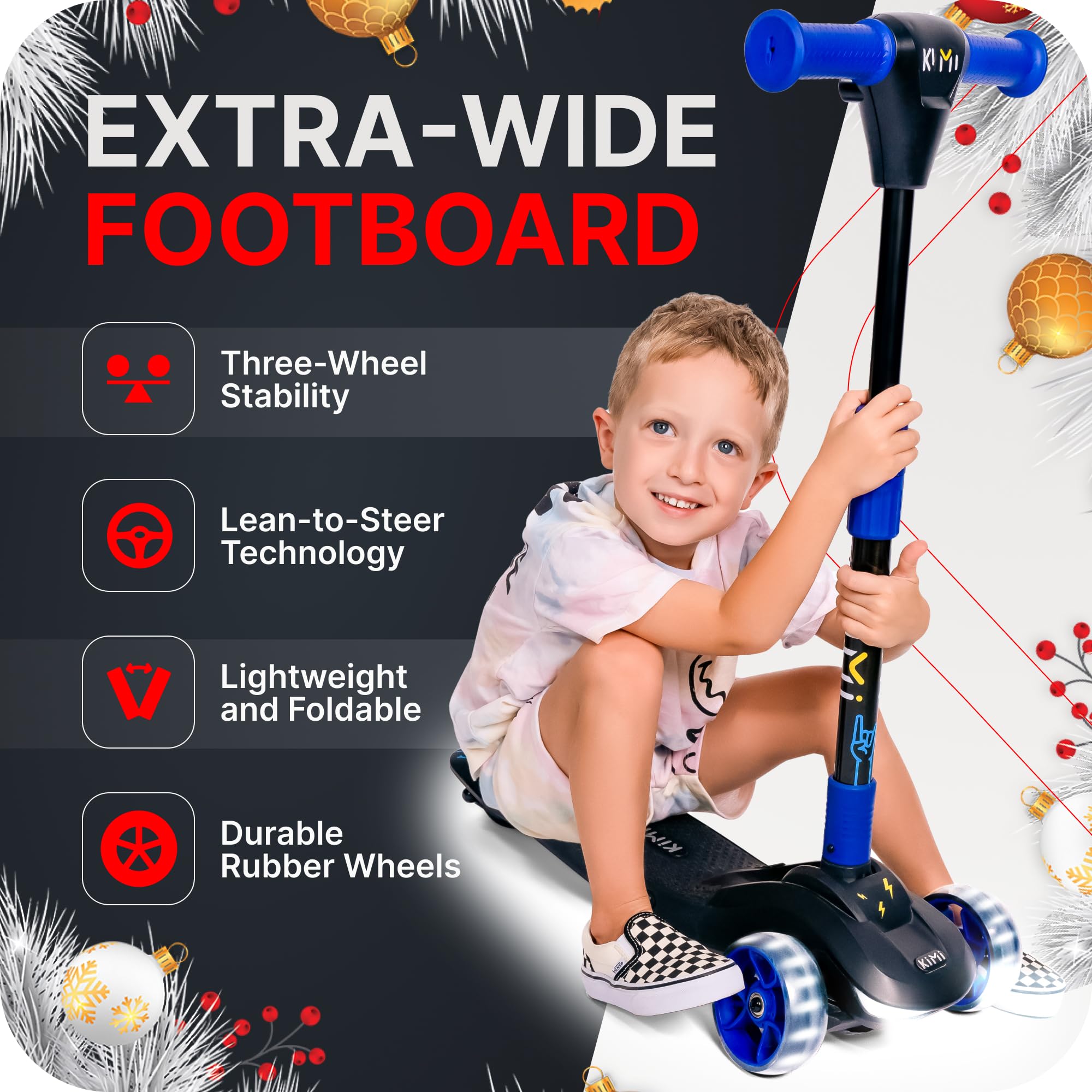 Kimi 3 Wheel Electric Scooter for Kids Ages 2-9 - Safe LED Light Up Wheels & Front Light, Foldable E-Scooter with 10 Mile Range - Perfect for Boys & Girls Outdoor Play, Commuting to School, and Neighborhood Rides