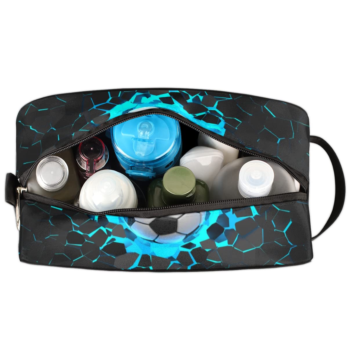 3D Printed Football Design Portable Travel Toiletry Bag - Large Cosmetic Organizer & Wash Bag for Women | Perfect for Soccer Fans, Sports Travel, Gym, Camping & Vacation Essentials