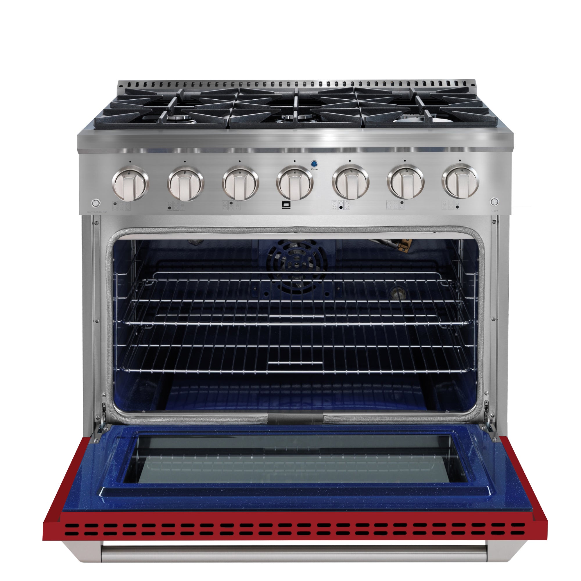 Ancona 36-Inch 5.2 cu. ft. Stainless Steel Gas Range with 6 Burners & Convection Oven - Red Door | Professional Kitchen Appliance for Home Chefs & Cooking Enthusiasts | Perfect for Baking, Roasting & Large Family Meals