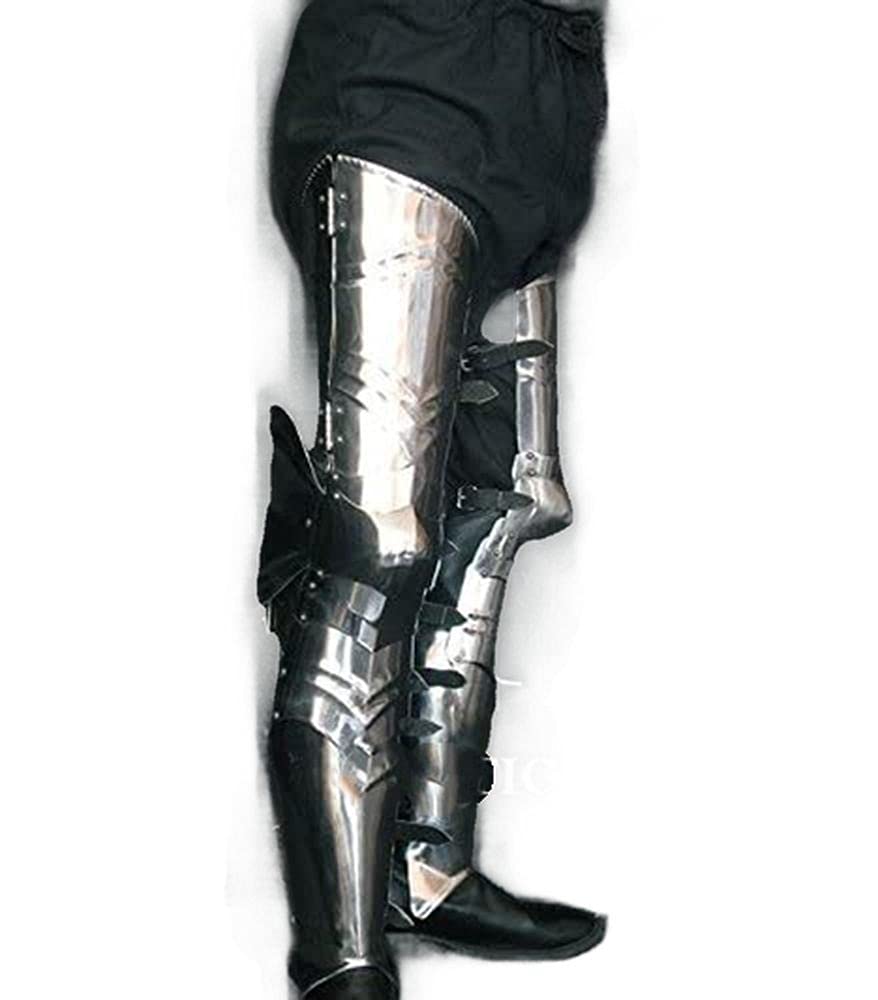 Gothic Full Leg Armor Set - Medieval Knight Leg Protection with Poleyn Greaves & Thigh Plates for LARP, Cosplay & Renaissance Fairs