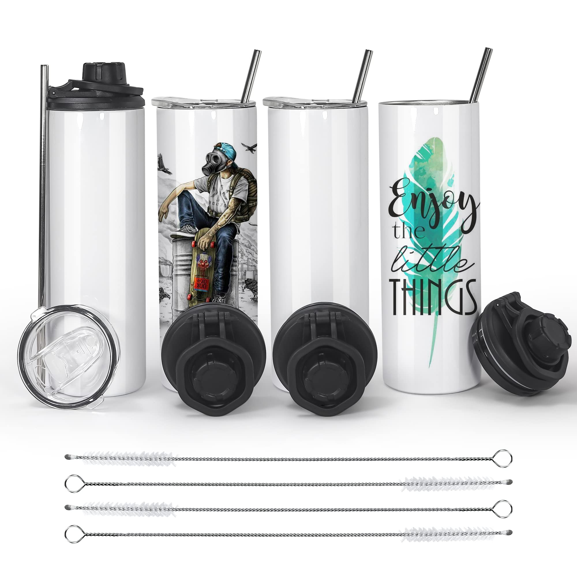 AGH 20oz 4-Pack Insulated Stainless Steel Water Bottles with Spout Lid - Leak Proof Double Wall Vacuum Insulation, Sublimation Ready Tumblers for Kids & Adults - Perfect for Sports, Gym, Hiking, School & Outdoor Activities