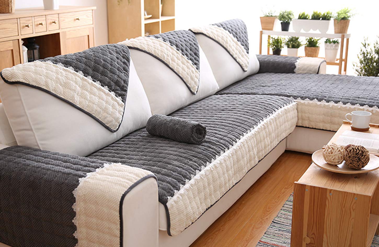 Quilted Washable Sofa Cover for Dogs & Cats - Pet Proof Sectional Couch Slipcover, Recliner & Love Seat Protector (Dark Grey, 28