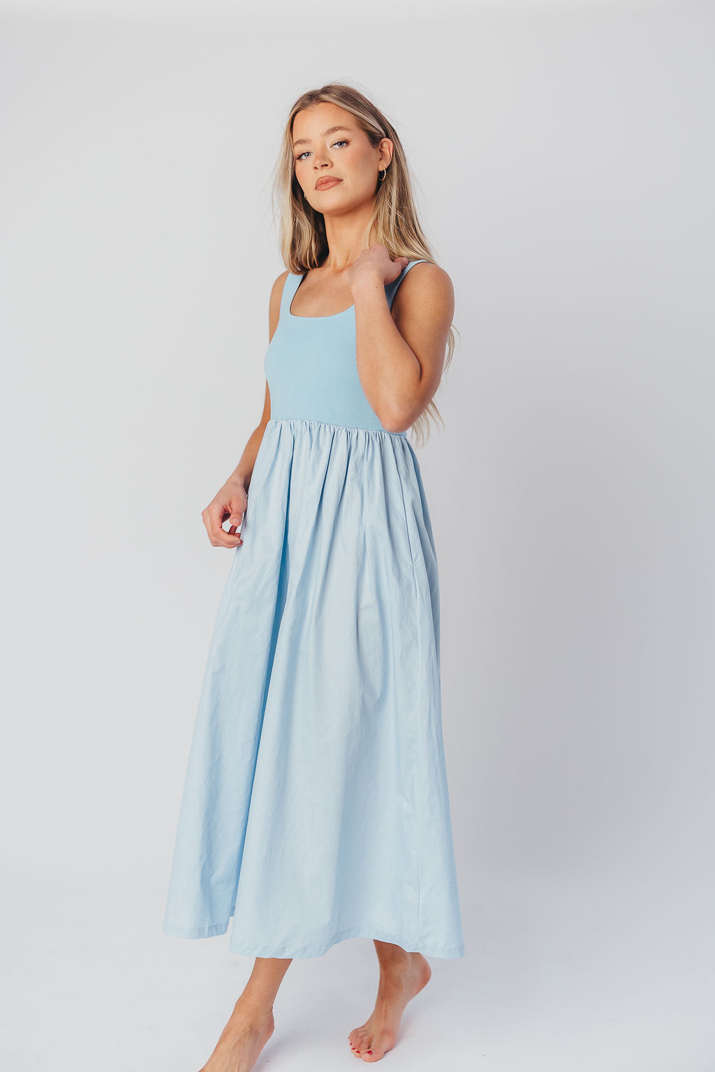 Addie Tank Midi Dress - Women's Flowy Blue Summer Dress for Casual Wear, Beach Cover Up & Vacation Outfit