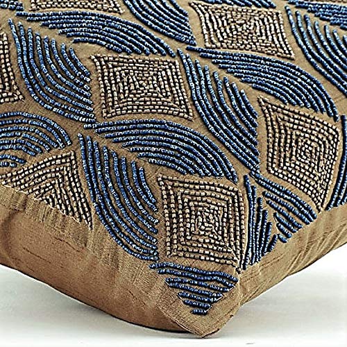 Premium Handmade Silk Cushion Cover 24x24 Inch - Blue Geometric Moroccan Design Throw Pillow Case for Sofa, Chair & Bed Decor - Luxury Home & Office Decorative Accent