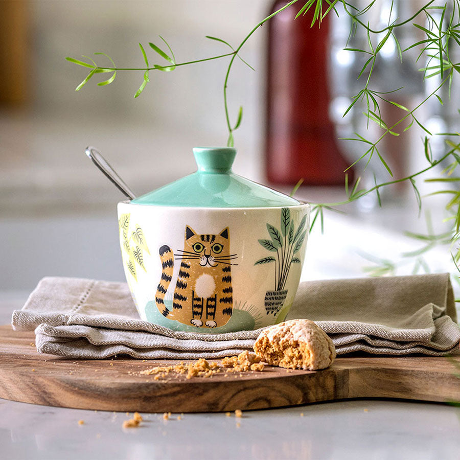 Handmade Ceramic Cat Sugar Bowl with Replacement Lid - Perfect for Tea Time, Coffee Breaks & Kitchen Decor