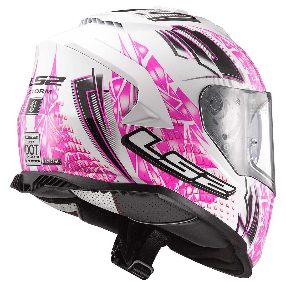 LS2 Assault Full Face Motorcycle Helmet with Sun Shield - DOT Certified, Lightweight & Ventilated (Galaxy Gloss White/Pink, Large) for Street Riding, Commuting & Adventure Tours
