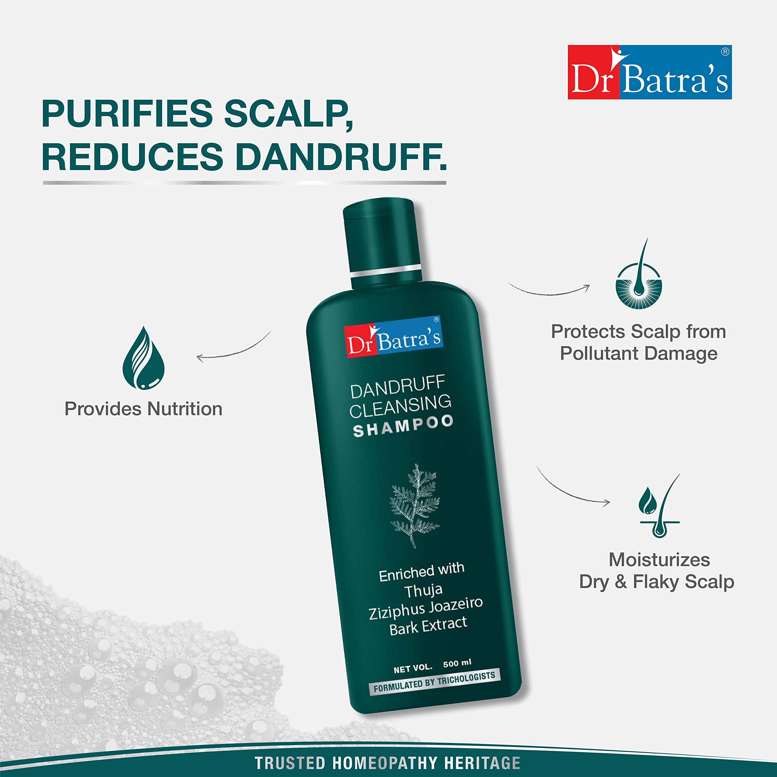 Dr. Batra's Hair Fall Control Serum (125ml) & Dandruff Cleansing Shampoo (500ml) - Enriched with Thuja, Henna & Ziziphus Jaozeiro for Balanced Oil Production - Promotes Clean, Lustrous Hair - Hair Care Set for Daily Use & Scalp Treatment