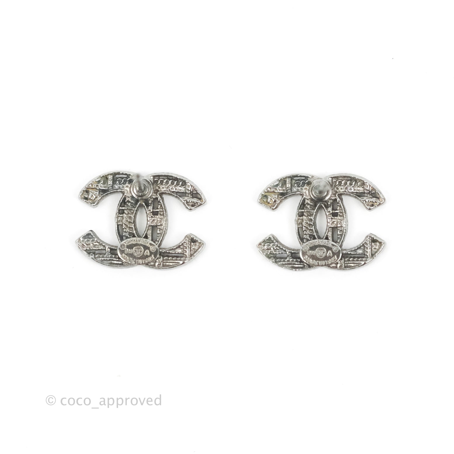 Chanel CC Logo Earrings in Ruthenium Finish - Luxury Fashion Jewelry for Women | Perfect for Parties, Weddings & Special Occasions