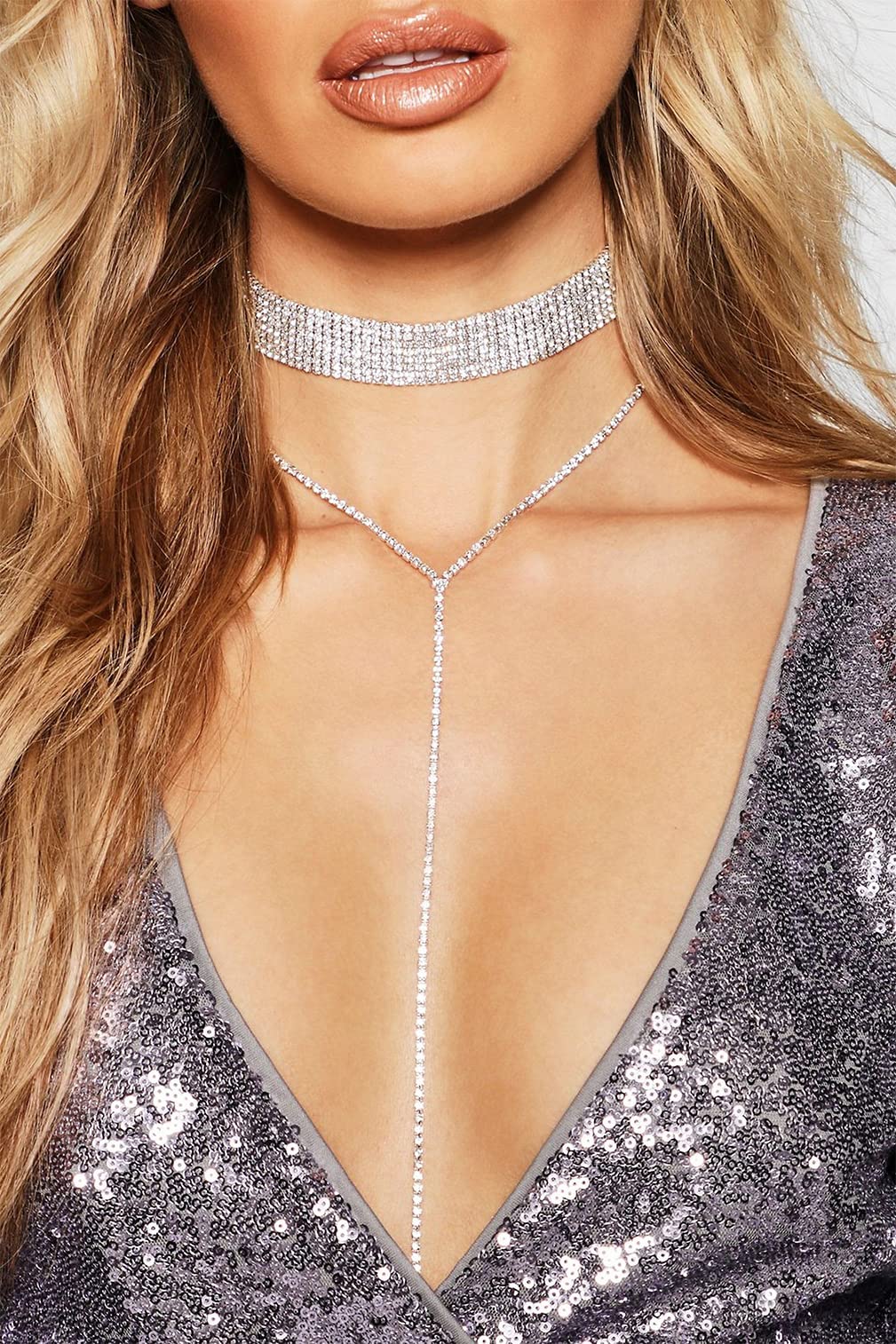 Sparkling Rhinestone Choker Necklace for Women - Silver Crystal Diamond Collar Necklace | Elegant Party, Wedding, Evening Wear Accessory