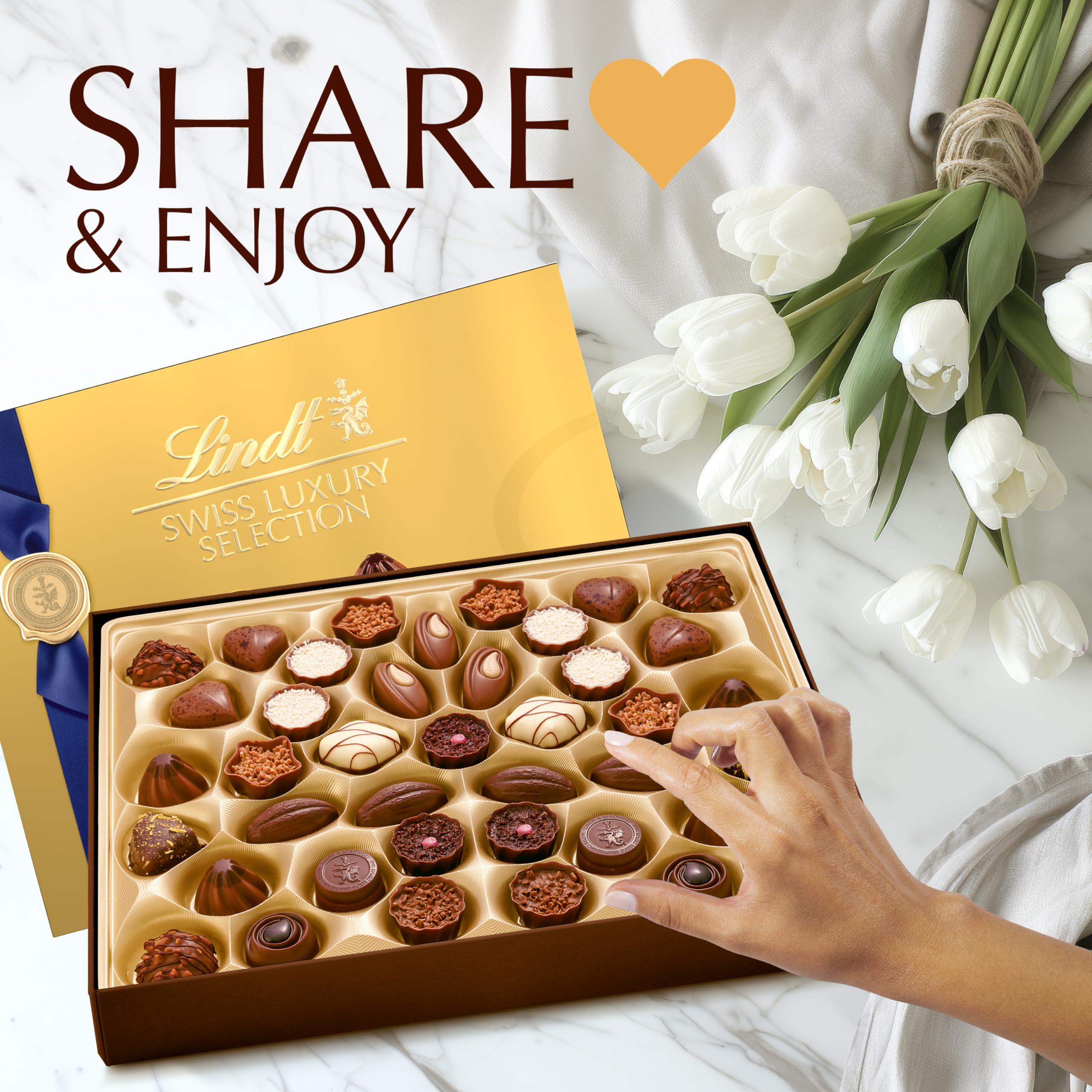 Lindt Swiss Luxury Assorted Chocolates Gift Box - Premium 14.6oz Chocolate Collection for Holidays, Birthdays & Corporate Gifting | Perfect Valentine's Day, Anniversary & Thank You Present