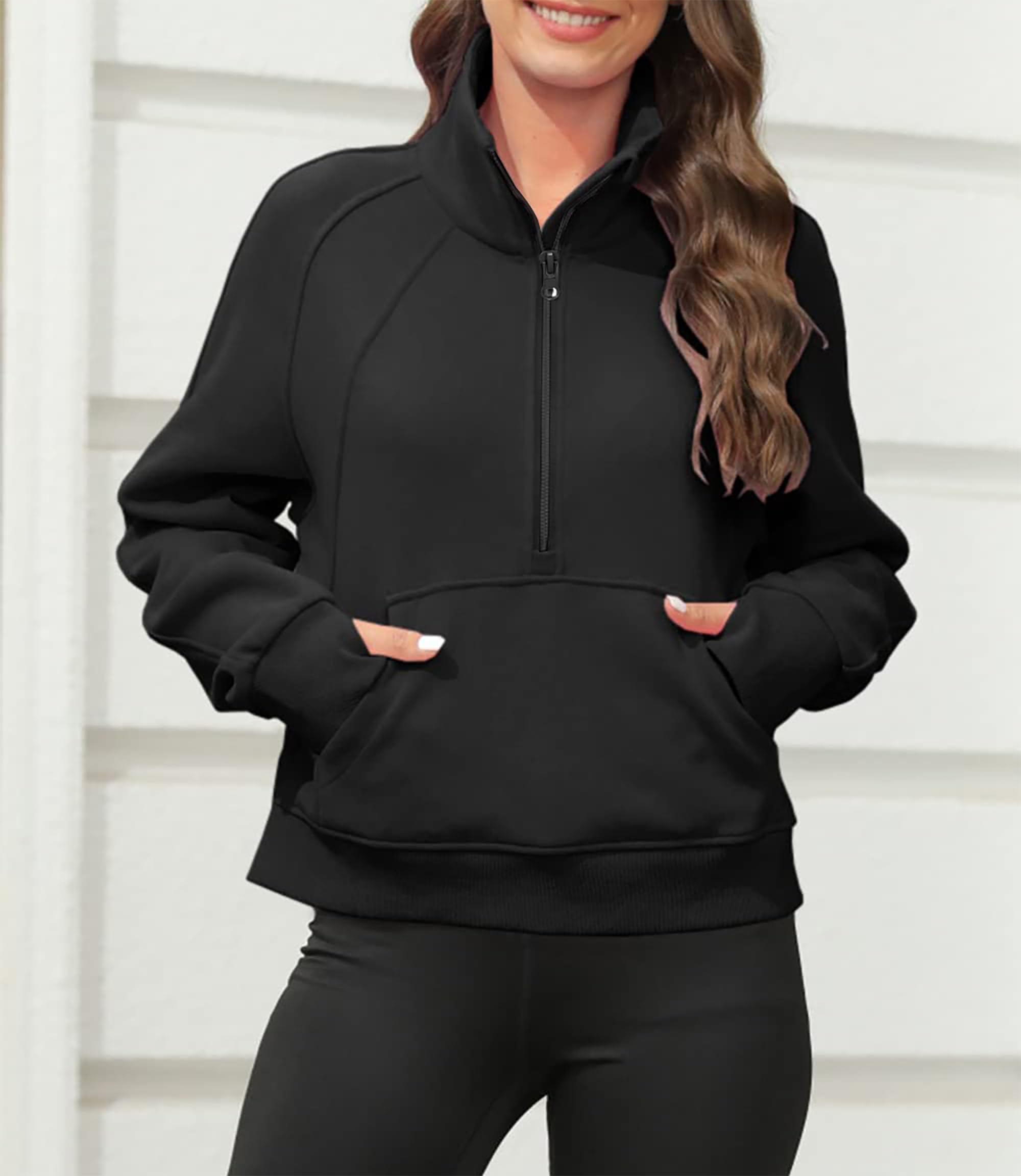 Wkwmrpet Women's Fleece Half Zip Pullover Sweatshirt - Casual Long Sleeve Workout Crop Top with Thumb Holes | Perfect for Gym, Running, Yoga & Outdoor Activities