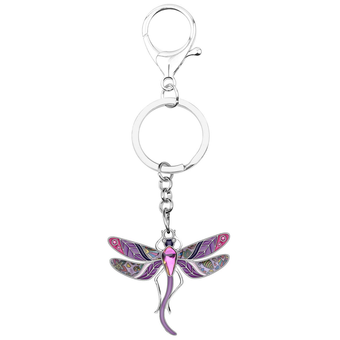 BONSNY Enamel Alloy Rhinestone Floral Dragonfly Keychain - Elegant Women's Keychain Gift for Car, Purse & Bag - Nature-Inspired Jewelry Charm for Everyday Use & Special Occasions