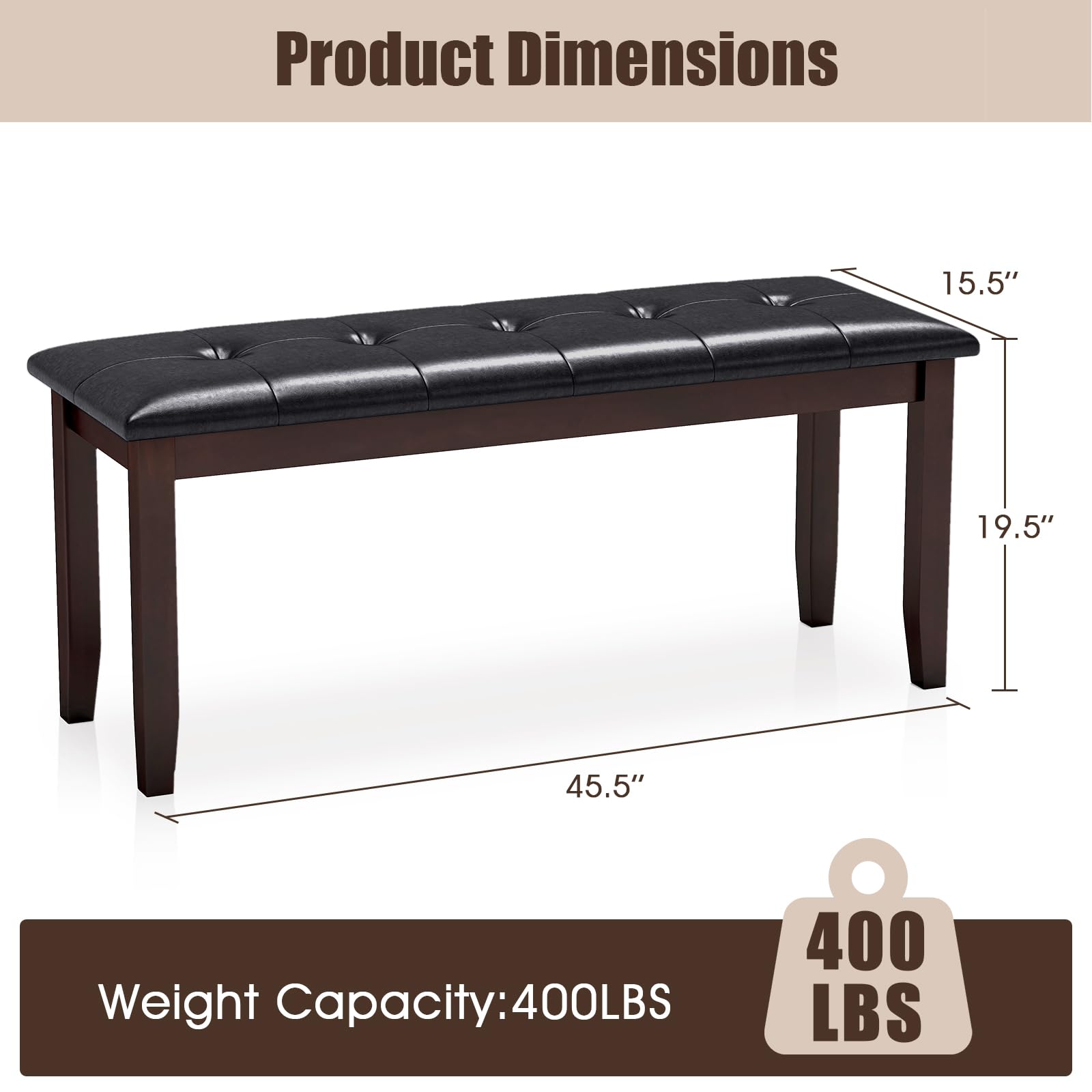 Giantex Traditional Upholstered Dining Room Bench - PU Leather Entryway Bench for Hallway, Bedroom End of Bed & Ottoman - Perfect for Living Room, Entry Hall and Bedroom Decor (Brown)