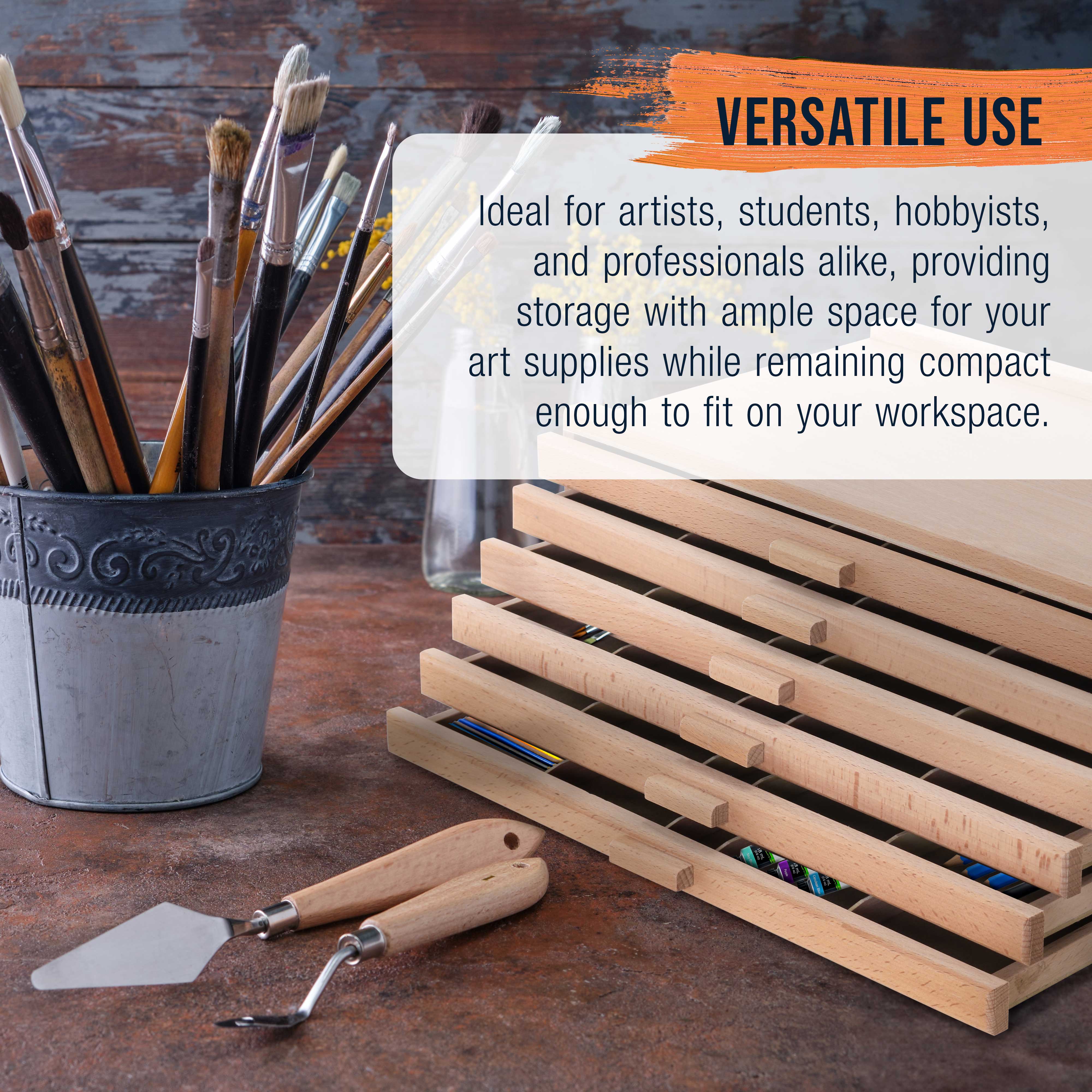 6-Drawer Artist Wood Storage Box for Pastels, Pens, Markers & Art Supplies - Elm Hardwood Construction with 5 Compartments per Drawer - Perfect for Drawing, Sketching & Blending Tools Organization