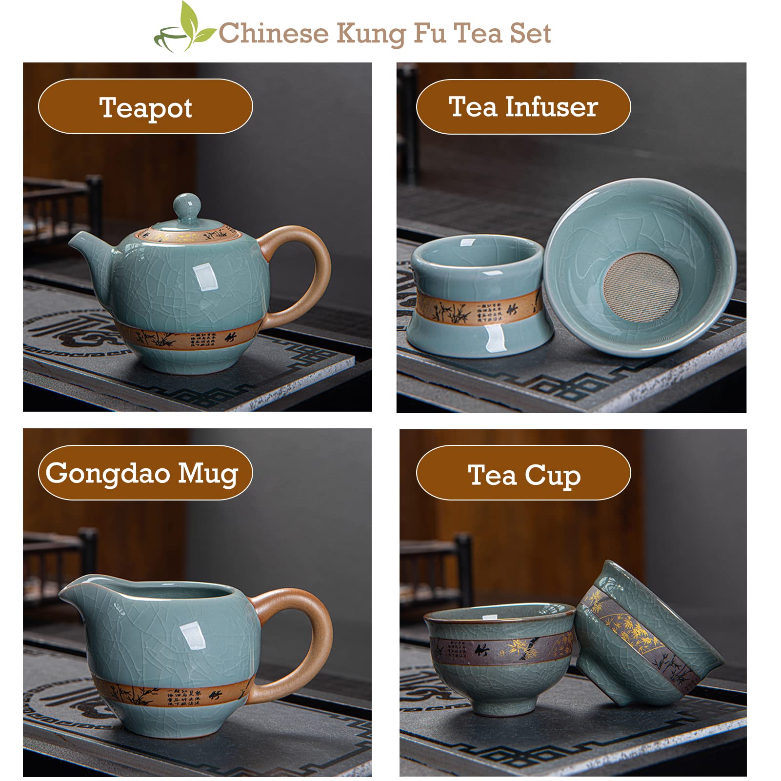 Premium ORHA 9-Piece Chinese Ceramic Tea Set - Kung Fu Teapot, Gongdao Cup, Tea Infuser & 6 Tea Cups - Elegant Gift for Clients, Home, Restaurant or Tea House - Perfect for Traditional Tea Ceremonies & Relaxing Afternoon Tea Time