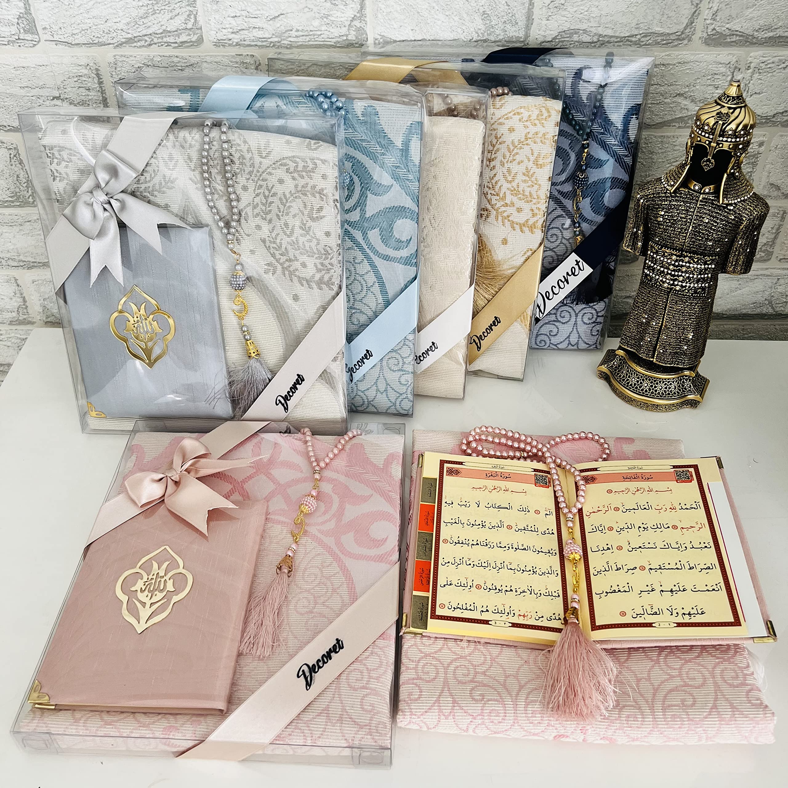 Premium Islamic Prayer Set - Soft Muslim Prayer Rug, Yaseen Surah Pocket Book & Tasbih Prayer Beads - Perfect Ramadan, Eid & Mawlid Gift for Men & Women (Pink, 8 Sets) - Ideal for Home Worship, Mosque Use & Travel Prayers