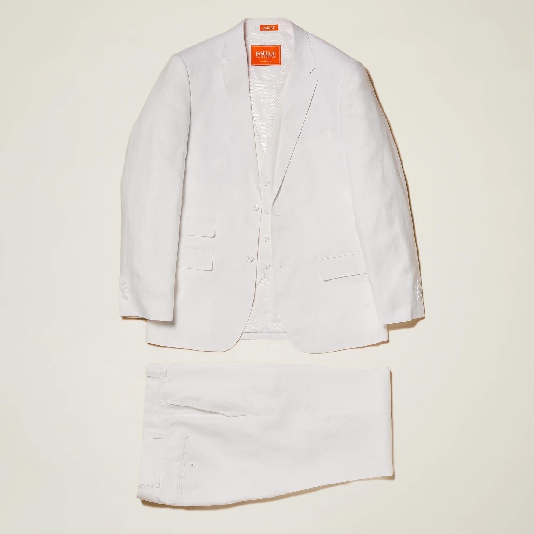 Men's White Linen 3-Piece Suit Set - Breathable Summer Formal Wear for Weddings, Business Meetings & Special Occasions