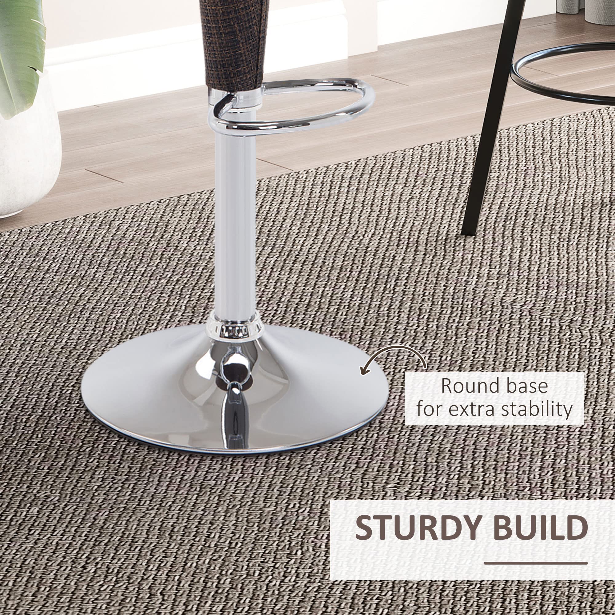 HOMCOM Adjustable Bar Stools Set of 2 - Swivel Rattan Bar Height Stools for Kitchen Island, Pub Counter & Home Bar - Perfect for Dining, Entertaining & Small Spaces