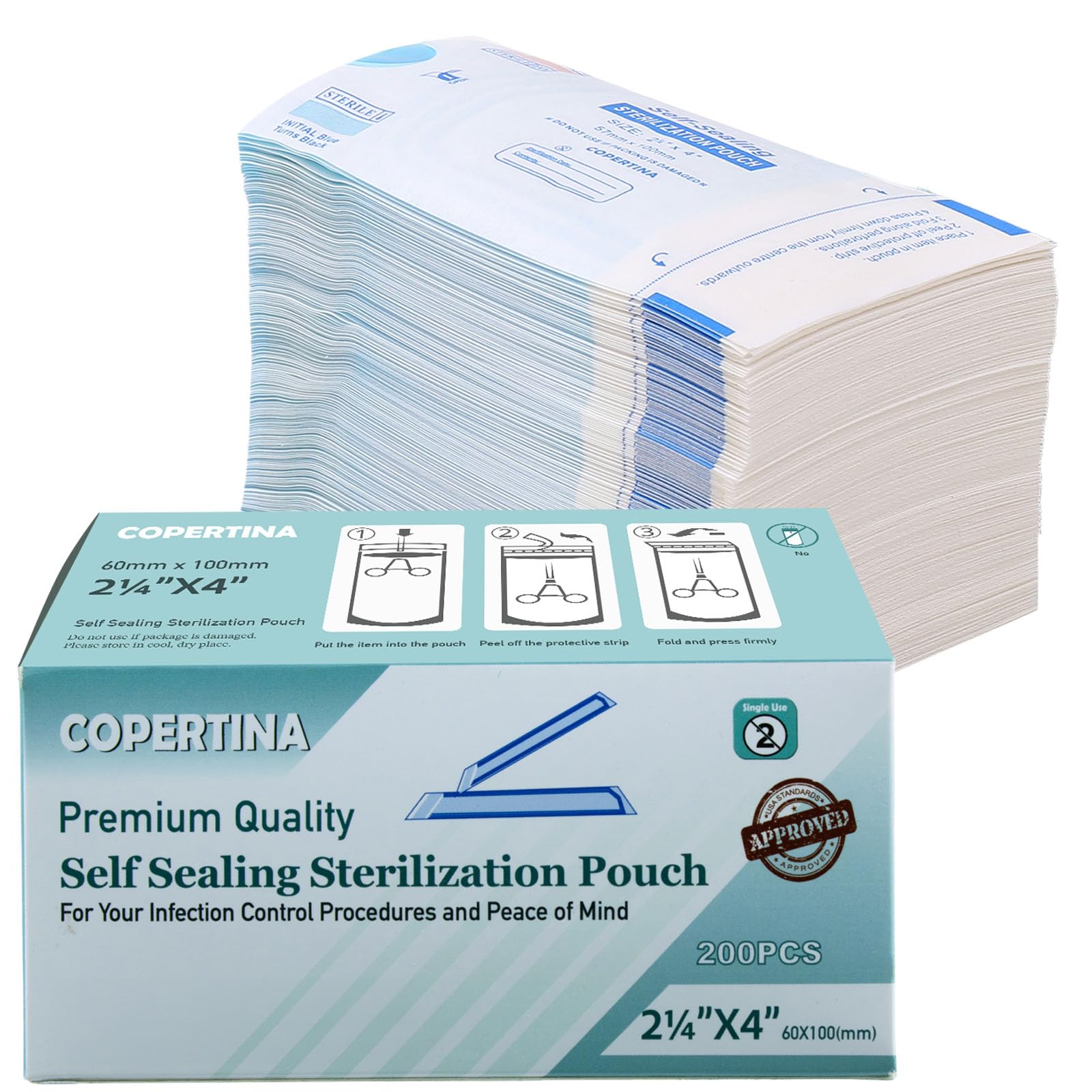 200 Pack Self Seal Sterilization Pouches 2.25