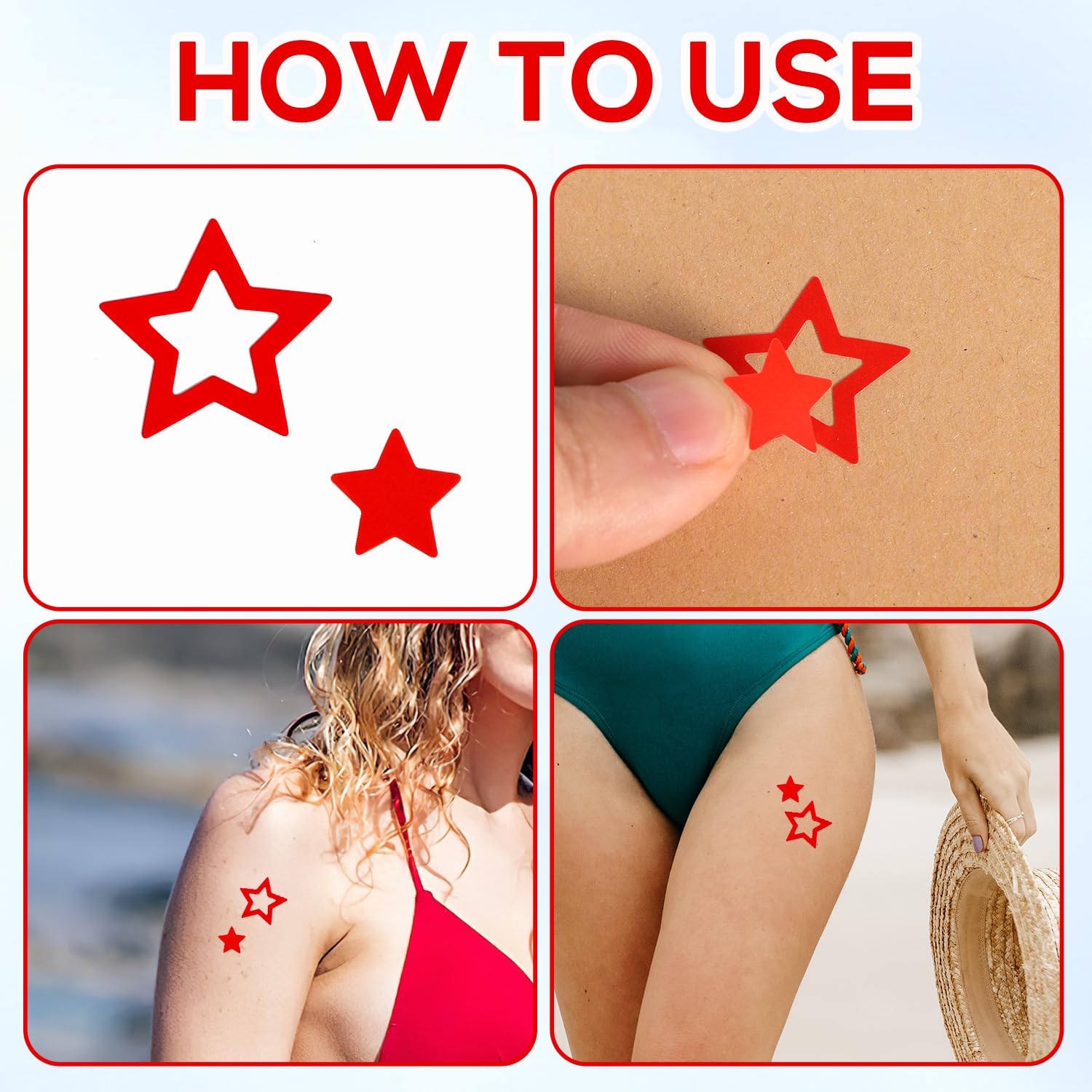 500 Pieces 1 Inch Star Tanning Stickers - Cute Self Adhesive Body Stickers for Tanning Beds, Sunbathing & UV Tanning - Perfect for Beach, Pool Parties & Summer Fun