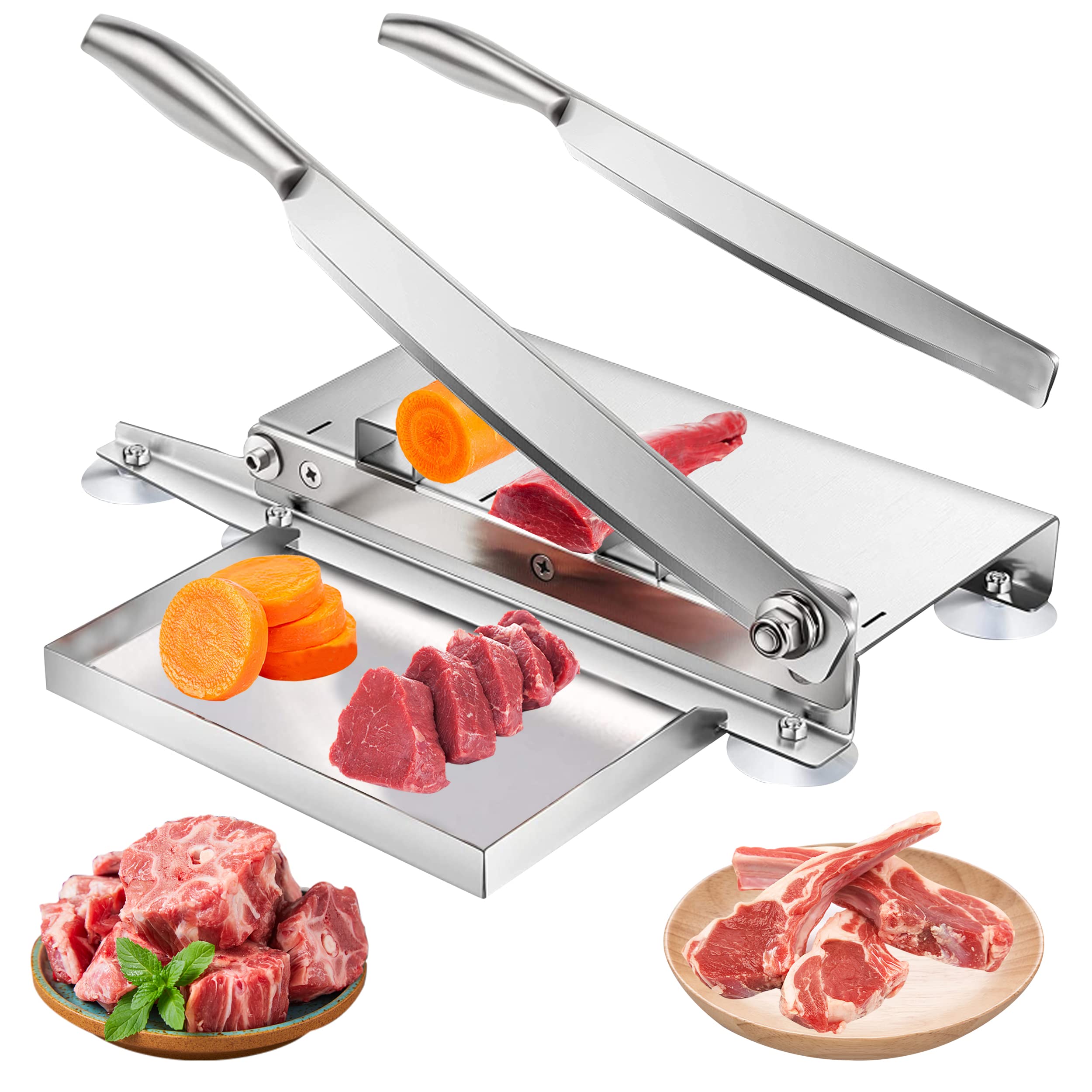 Premium Stainless Steel Bone Cutter - Heavy Duty Manual Meat Slicer for Beef, Ribs, Chicken & Fish - 15.3 Inch Commercial & Home Kitchen Knife with 2 Sharp Blades - Perfect for Butcher Shops, Restaurants & Home Cooking