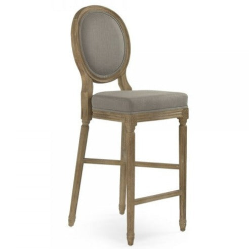 Grey Linen Medallion Bar Stool - Modern Kitchen Island Stool with Comfortable Seat for Dining & Home Decor