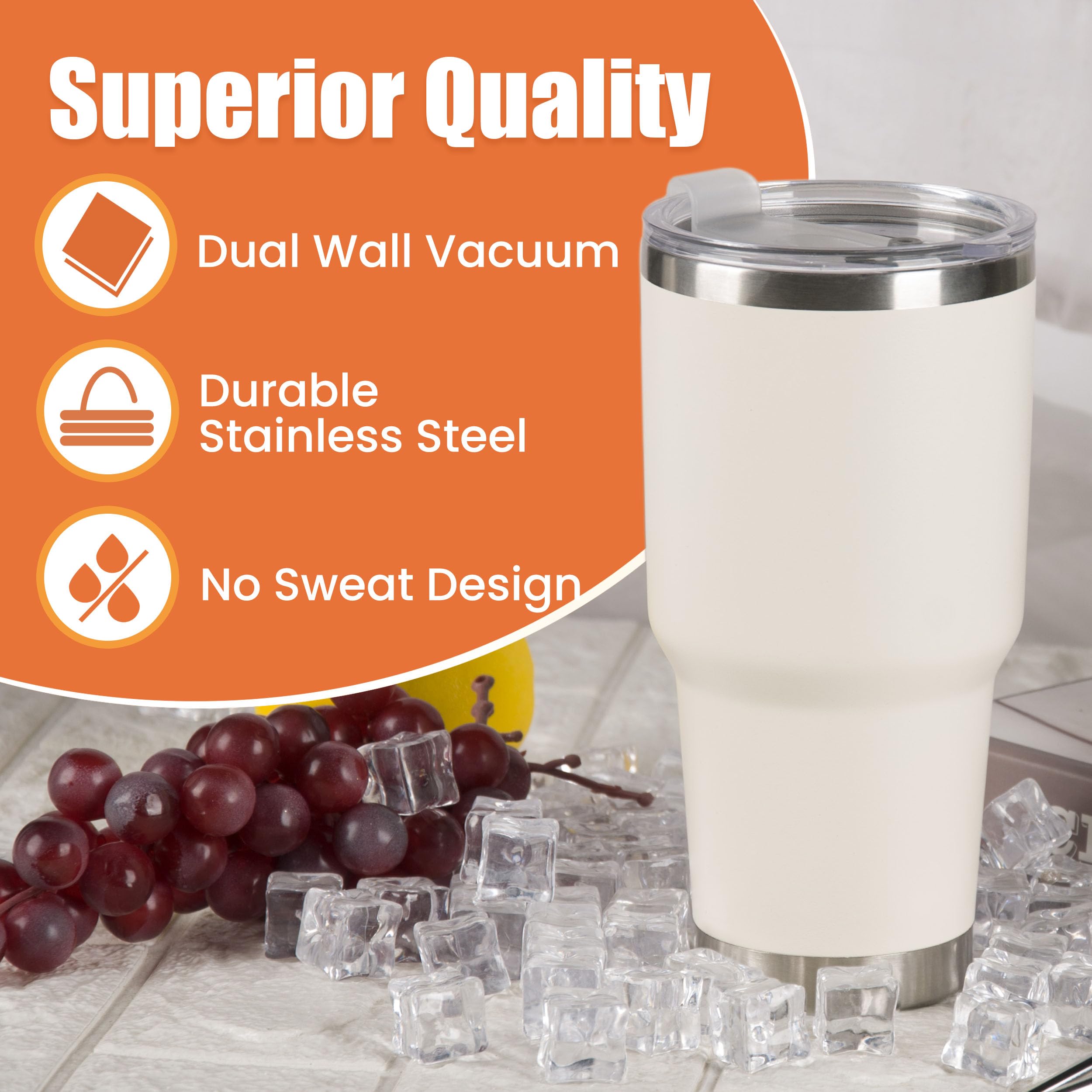 30oz Cream Stainless Steel Insulated Tumbler with Straw & Cleaning Brush - Double Wall Vacuum Travel Mug for Hot/Cold Drinks - Perfect for Coffee, Tea, Gym, Office & Outdoor Activities